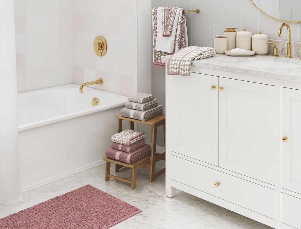 Beautiful by Drew Barrymore 6-Piece Dot Bath Towel Set, Soft 100% Cotton, Off White