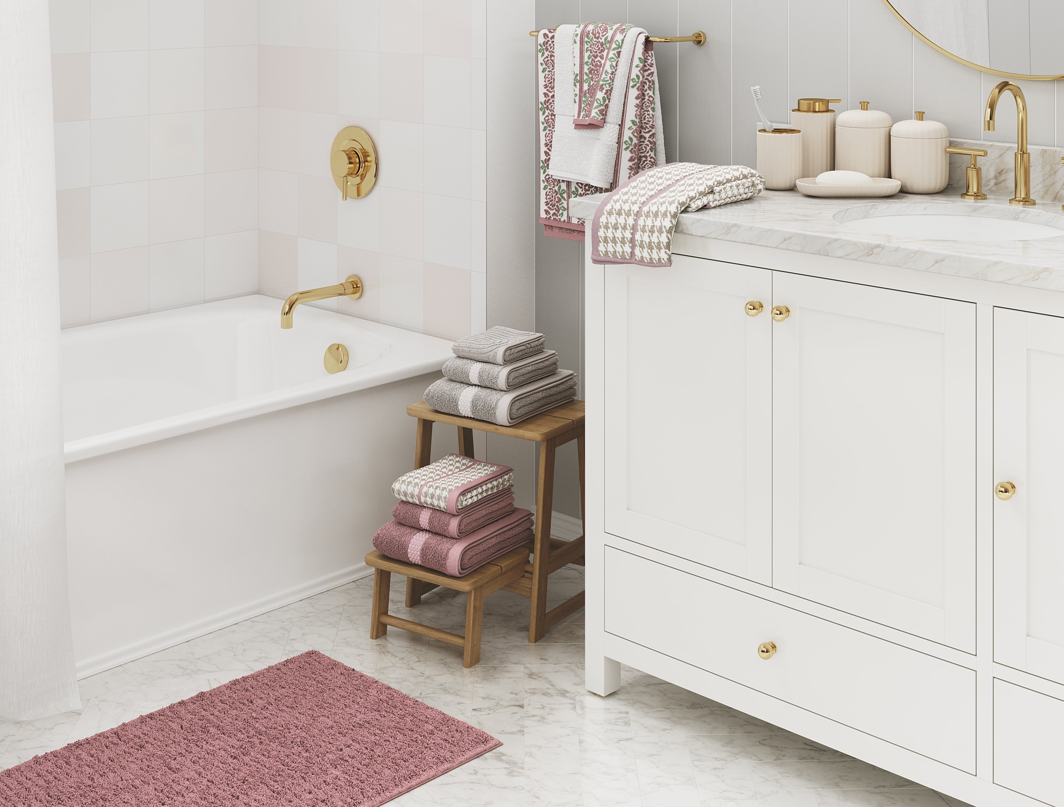 Beautiful by Drew Barrymore 6-Piece Dot Bath Towel Set, Soft 100% Cotton, Off White