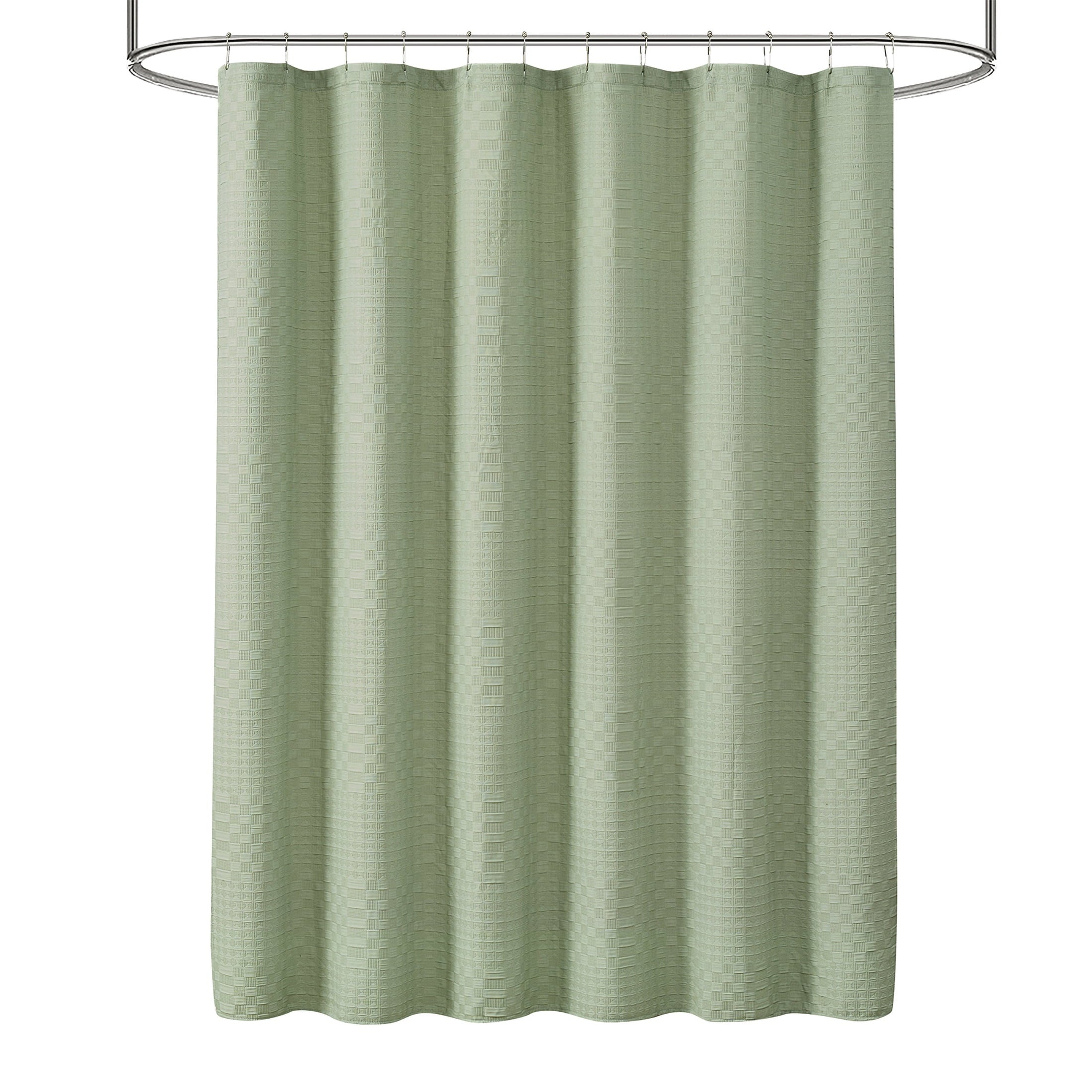 Beautiful Sage Green Check Matelassé Fabric Shower Curtain by Drew Barrymore, 72" x 72"