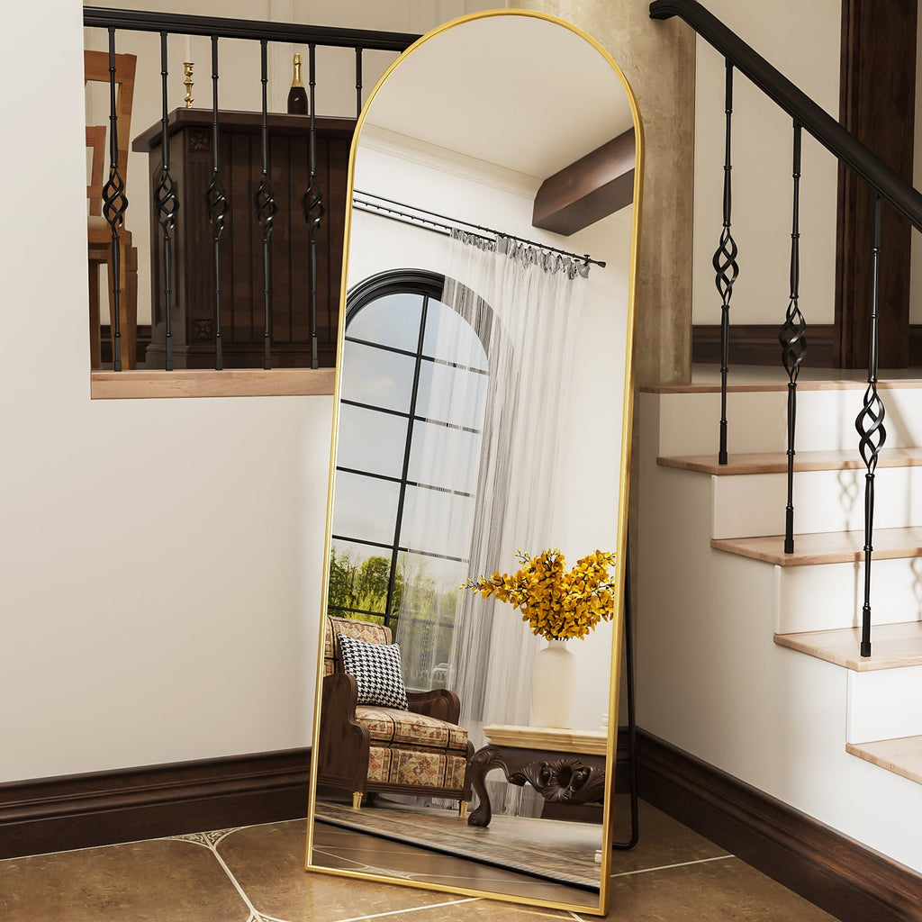 Antok Arched Full Length Floor Mirror 64"x21" Full Body Mirror with Stand, for Bedroom, Living Room, Cloakroom, Gold