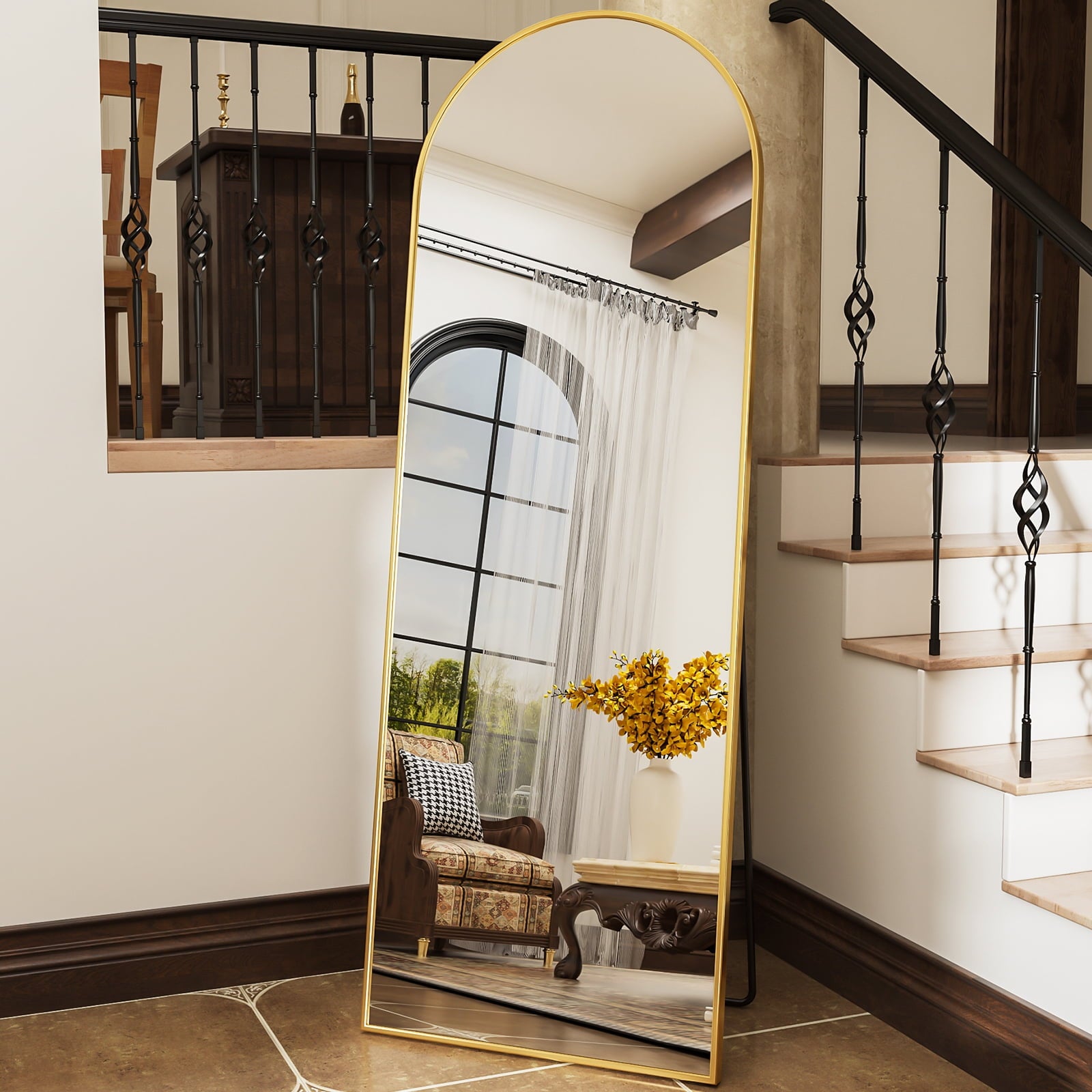 Antok Arched Full Length Floor Mirror 64"x21" Full Body Mirror with Stand, for Bedroom, Living Room, Cloakroom, Gold