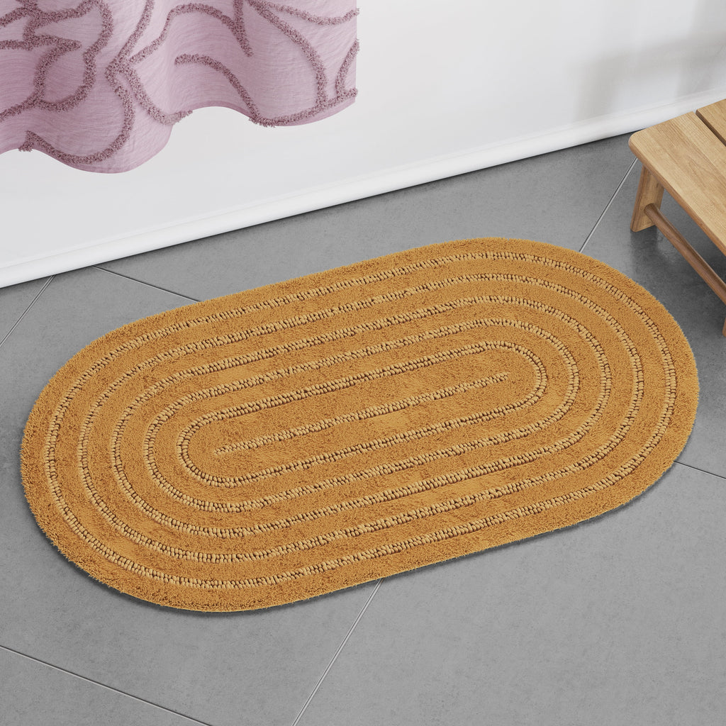 Beautiful Oval Cotton Bath Rug by Drew Barrymore, Amber Yellow, 20" x 34"
