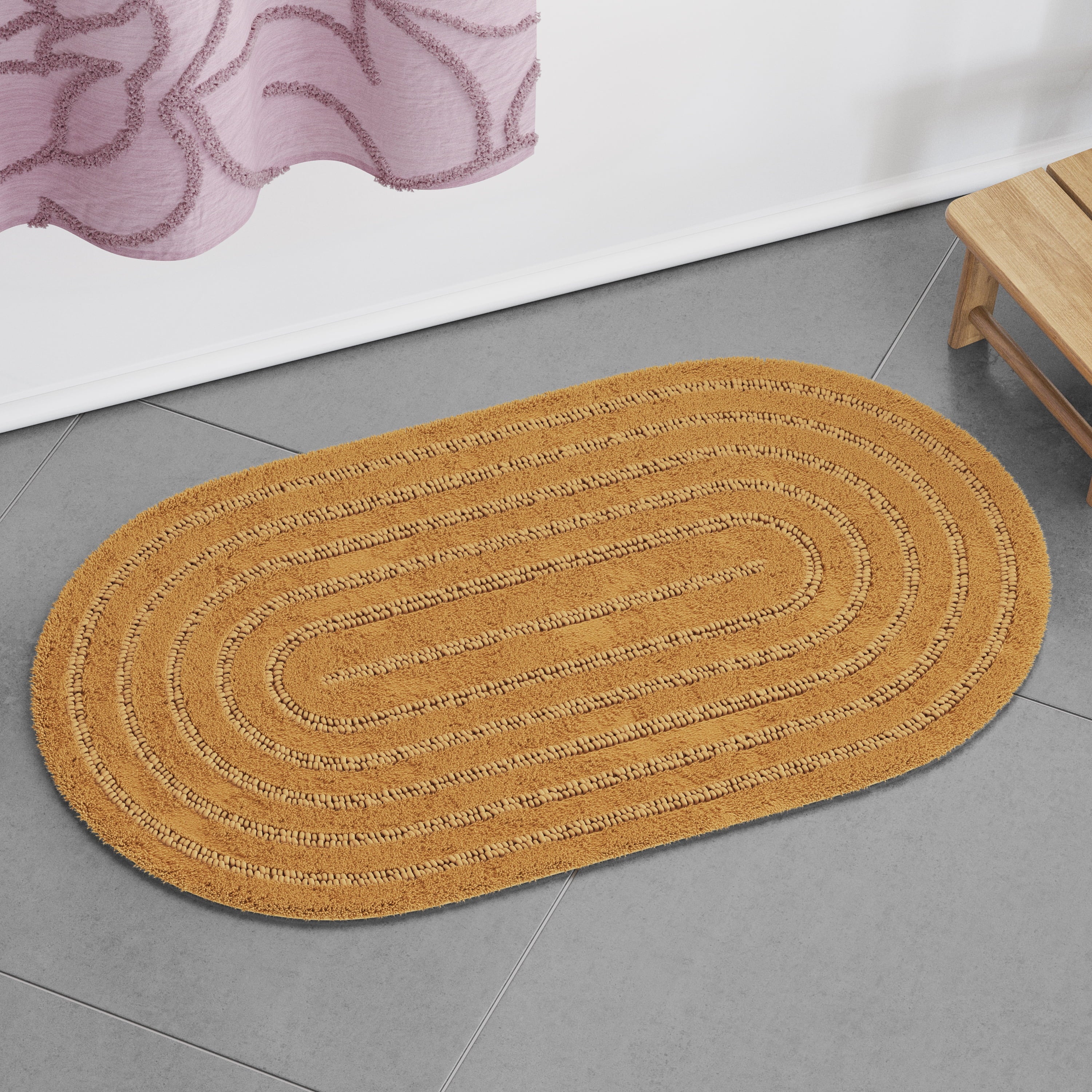 Beautiful Oval Cotton Bath Rug by Drew Barrymore, Amber Yellow, 20" x 34"