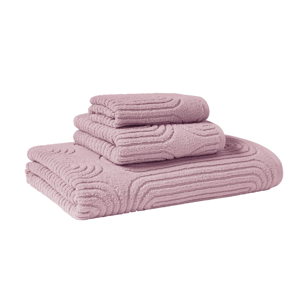 Beautiful by Drew Barrymore Textured Hand Towel, Soft 100% Cotton, Rose Pink