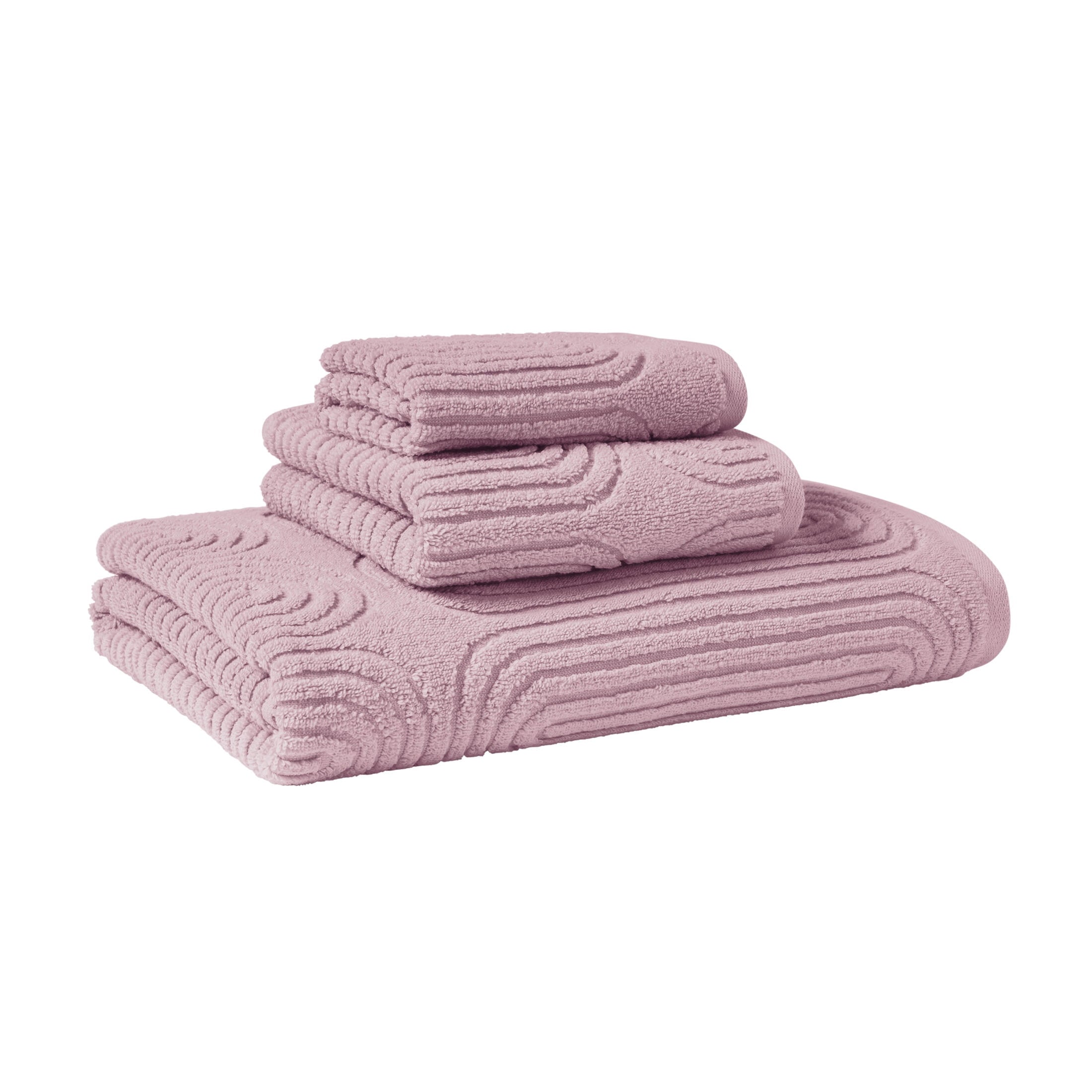 Beautiful by Drew Barrymore Textured Hand Towel, Soft 100% Cotton, Rose Pink