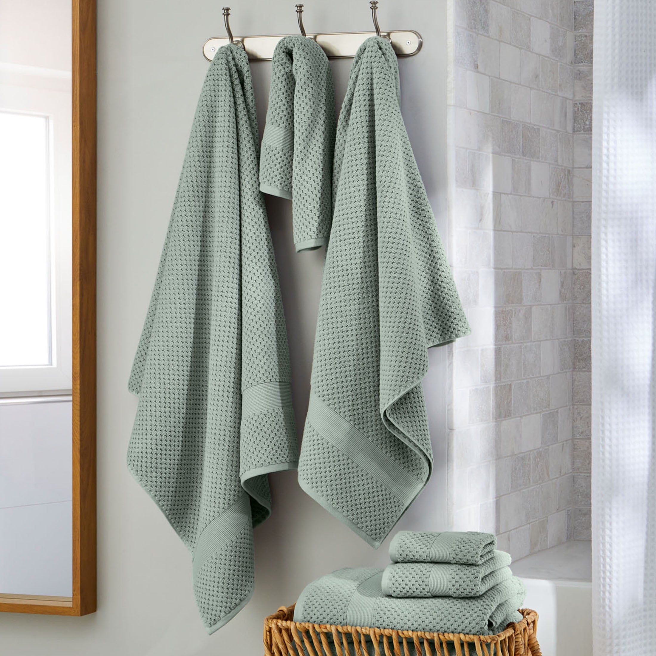 Better Homes & Gardens Signature Soft Cotton Popcorn Textured Bath Towel, Green River