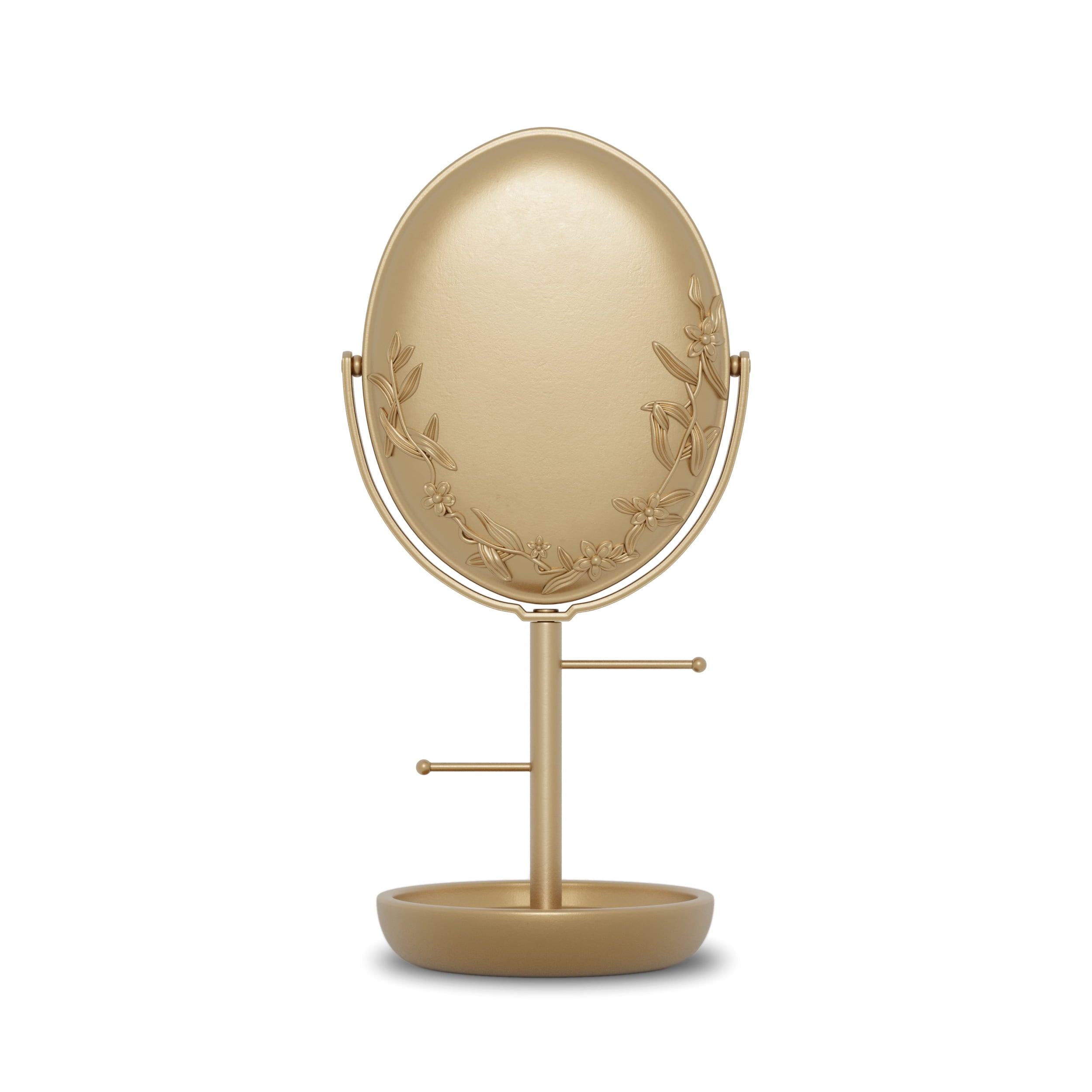 Beautiful Gold Vanity Mirror w/ Storage, Floral Design by Drew Barrymore – 1X Magnification, Space-Saving, Vintage-Inspired