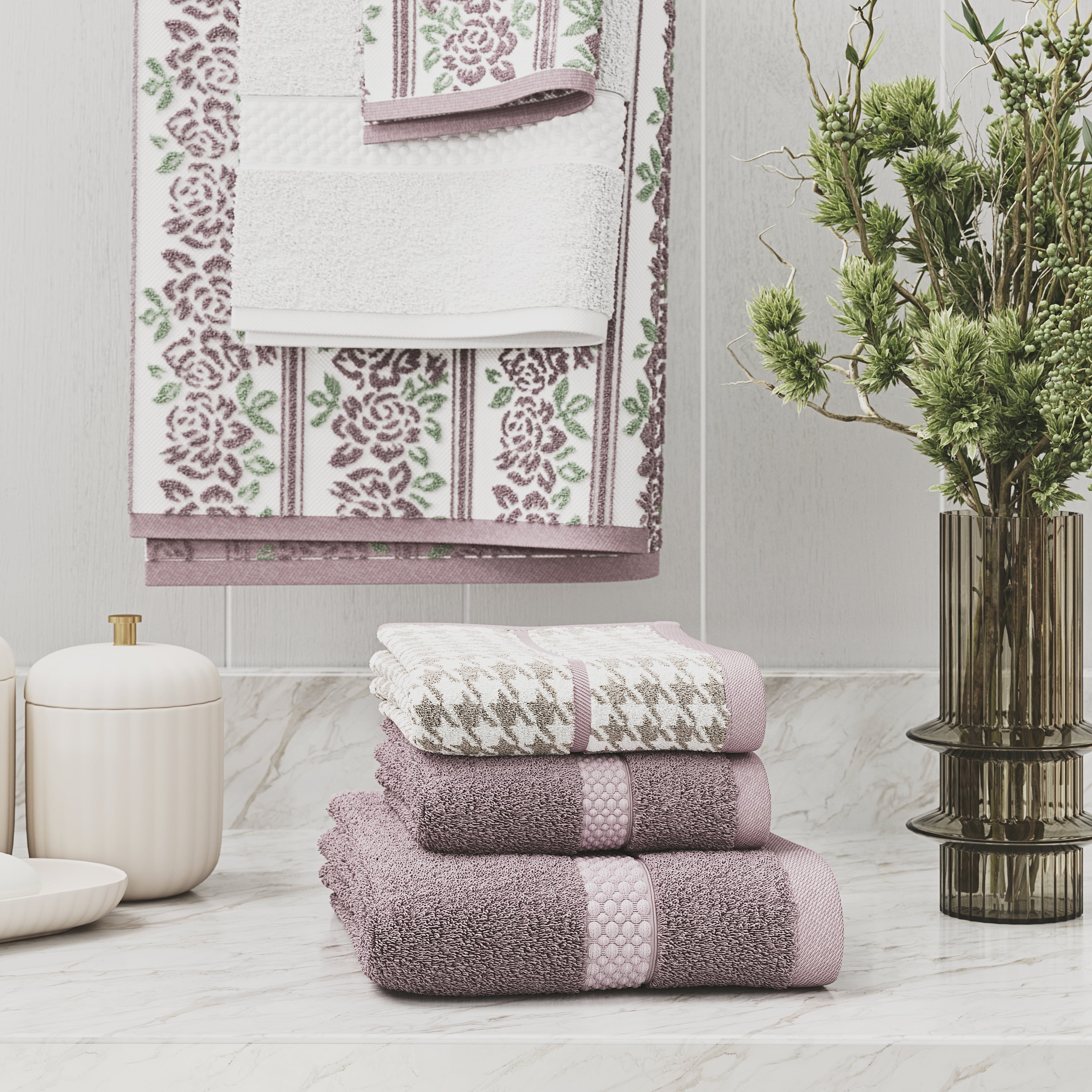 Beautiful by Drew Barrymore 6-Piece Dot Bath Towel Set, Soft 100% Cotton, Off White