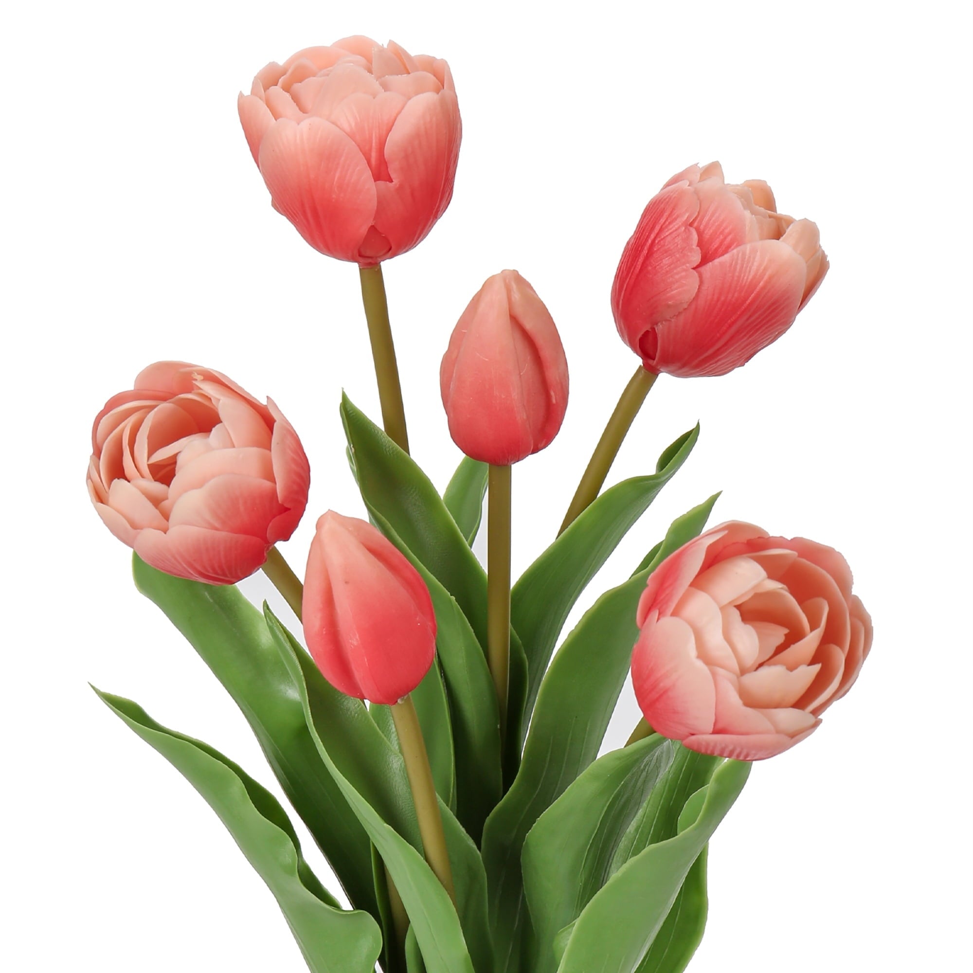 6 Pcs Tulips Artificial Flowers Real Touch Fake Latex Tulips Flowers for Mother's Day 14" Faux Flowers for Vase Centerpieces Home Wedding Bouquet,Coral Red