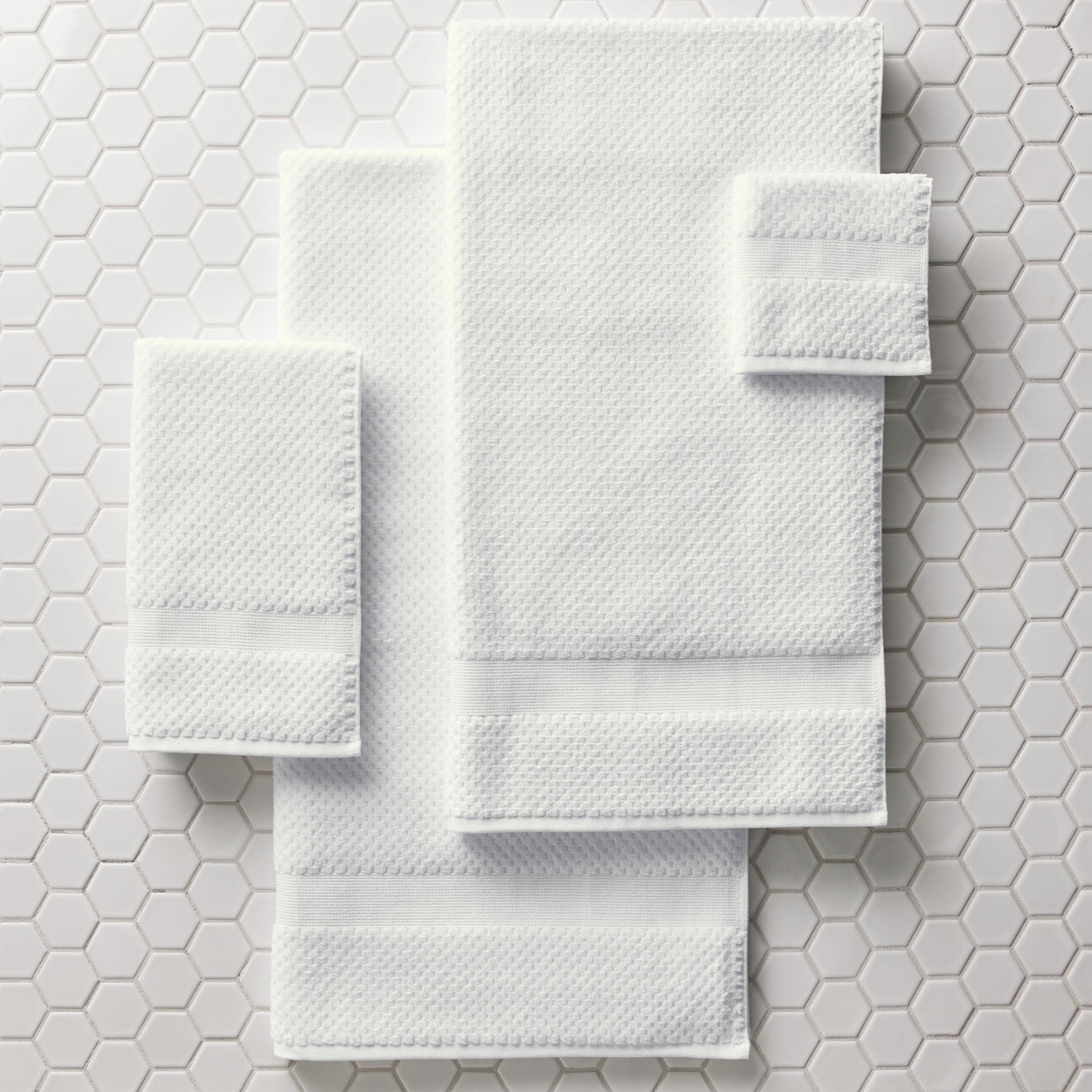 Better Homes & Gardens Signature Soft Cotton Popcorn Textured 6 Piece Bath Towel Set,Arctic White