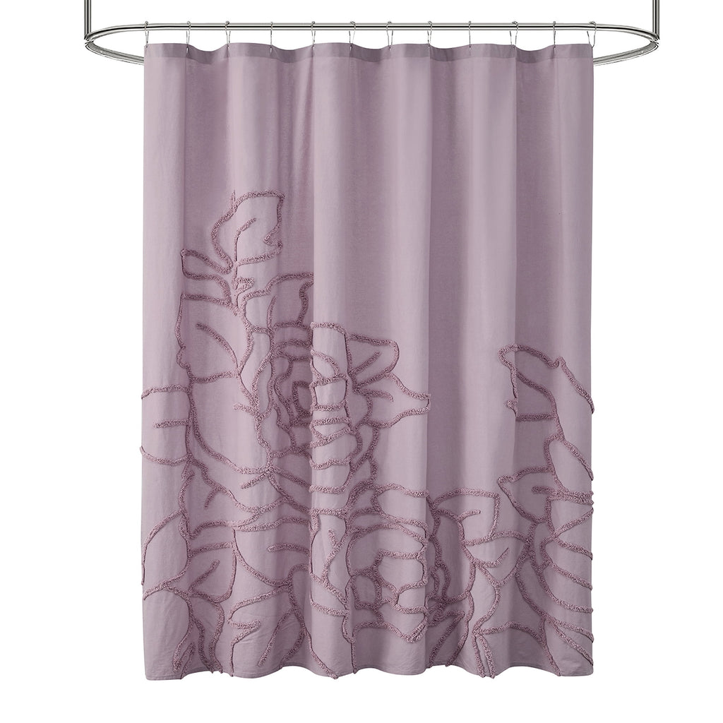 Beautiful Rose Pink Botanical Branch Chenille Cotton Shower Curtain by Drew Barrymore, 72" x 72"