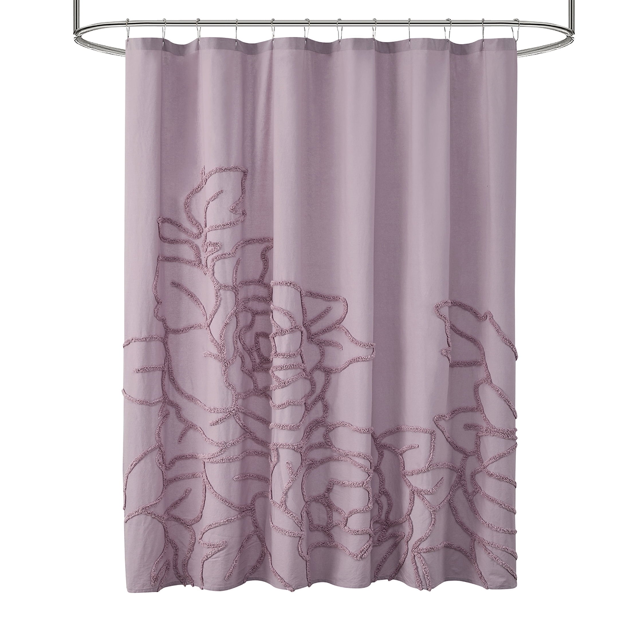 Beautiful Rose Pink Botanical Branch Chenille Cotton Shower Curtain by Drew Barrymore, 72" x 72"