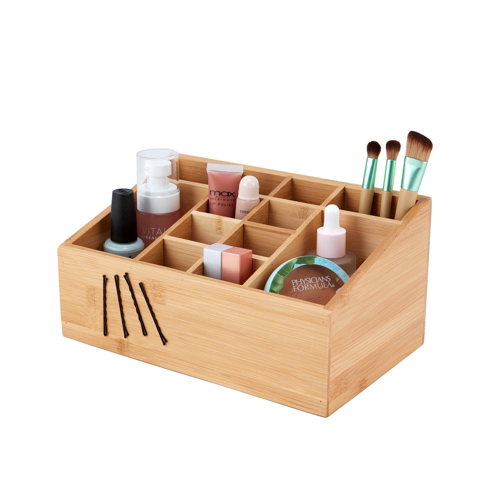 Better Homes & Gardens 12-Compartment Bamboo Bathroom Organizer, Brown