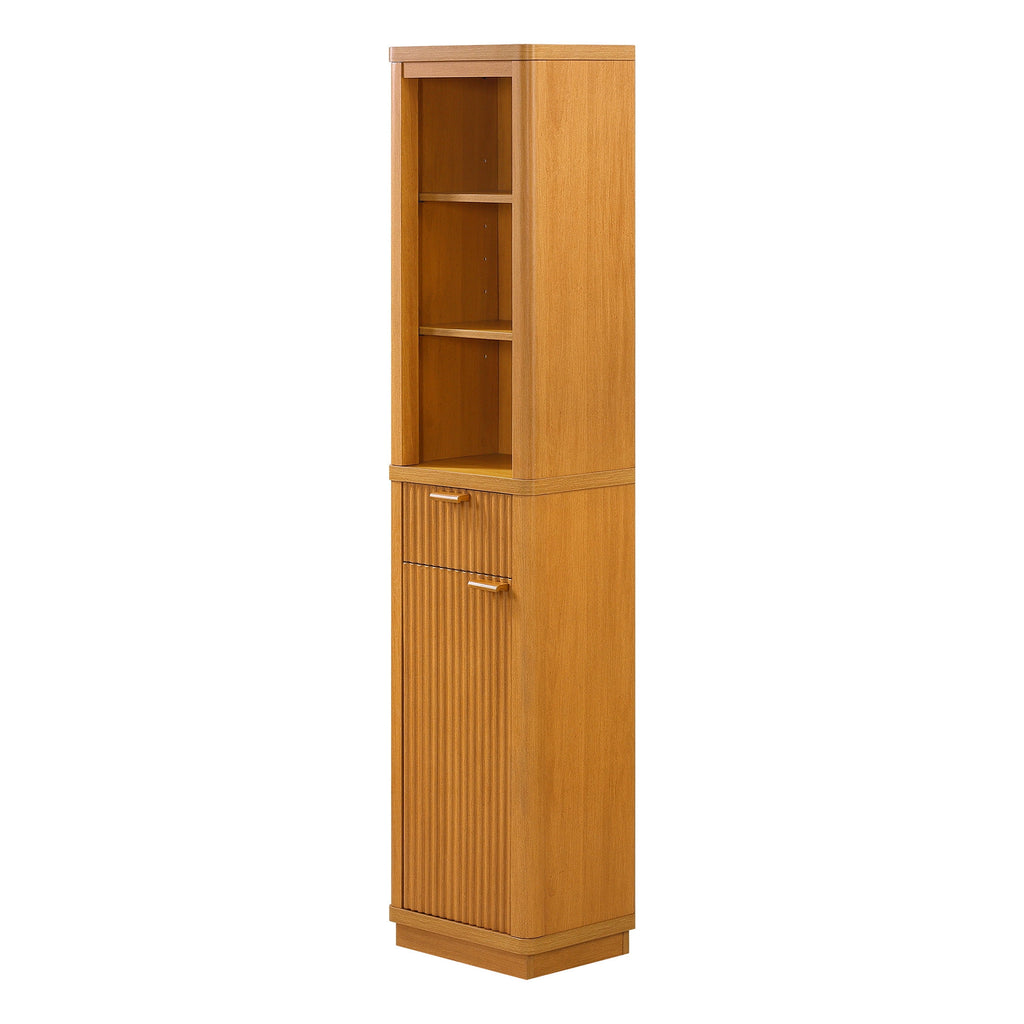 Beautiful Fluted Linen Storage Cabinet, Warm Honey