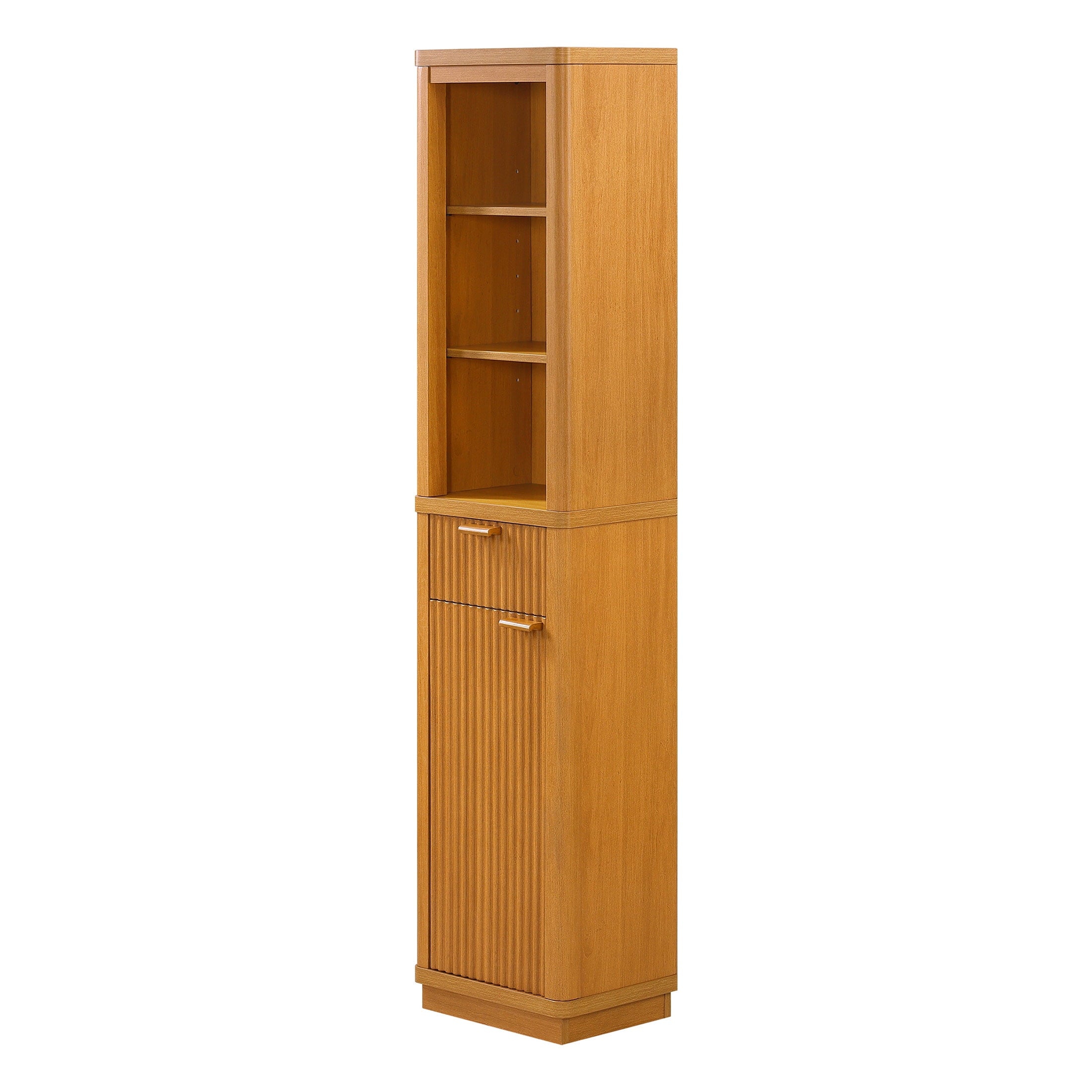 Beautiful Fluted Linen Storage Cabinet, Warm Honey