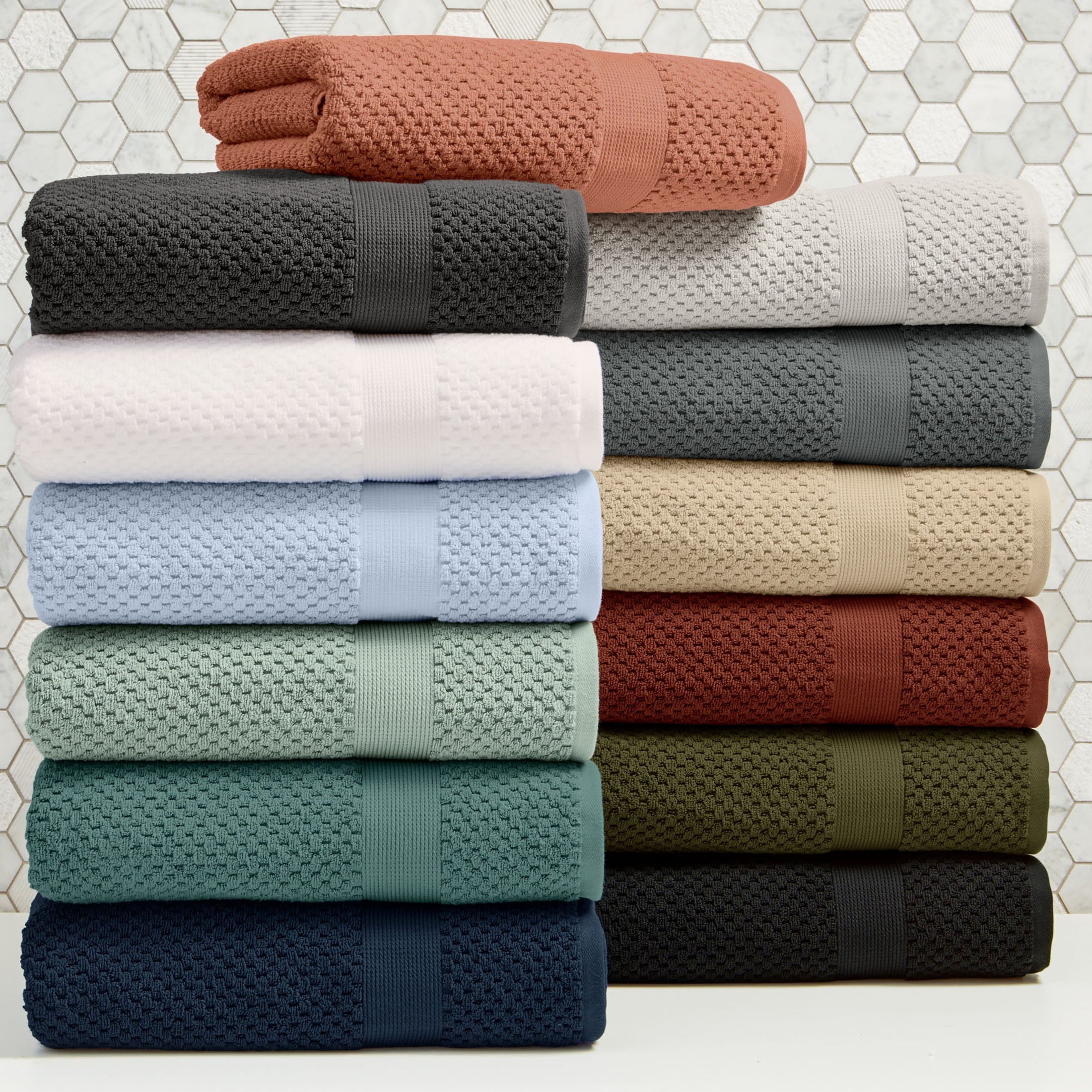 Better Homes & Gardens Signature Soft Cotton Popcorn Textured 6 Piece Bath Towel Set,Arctic White
