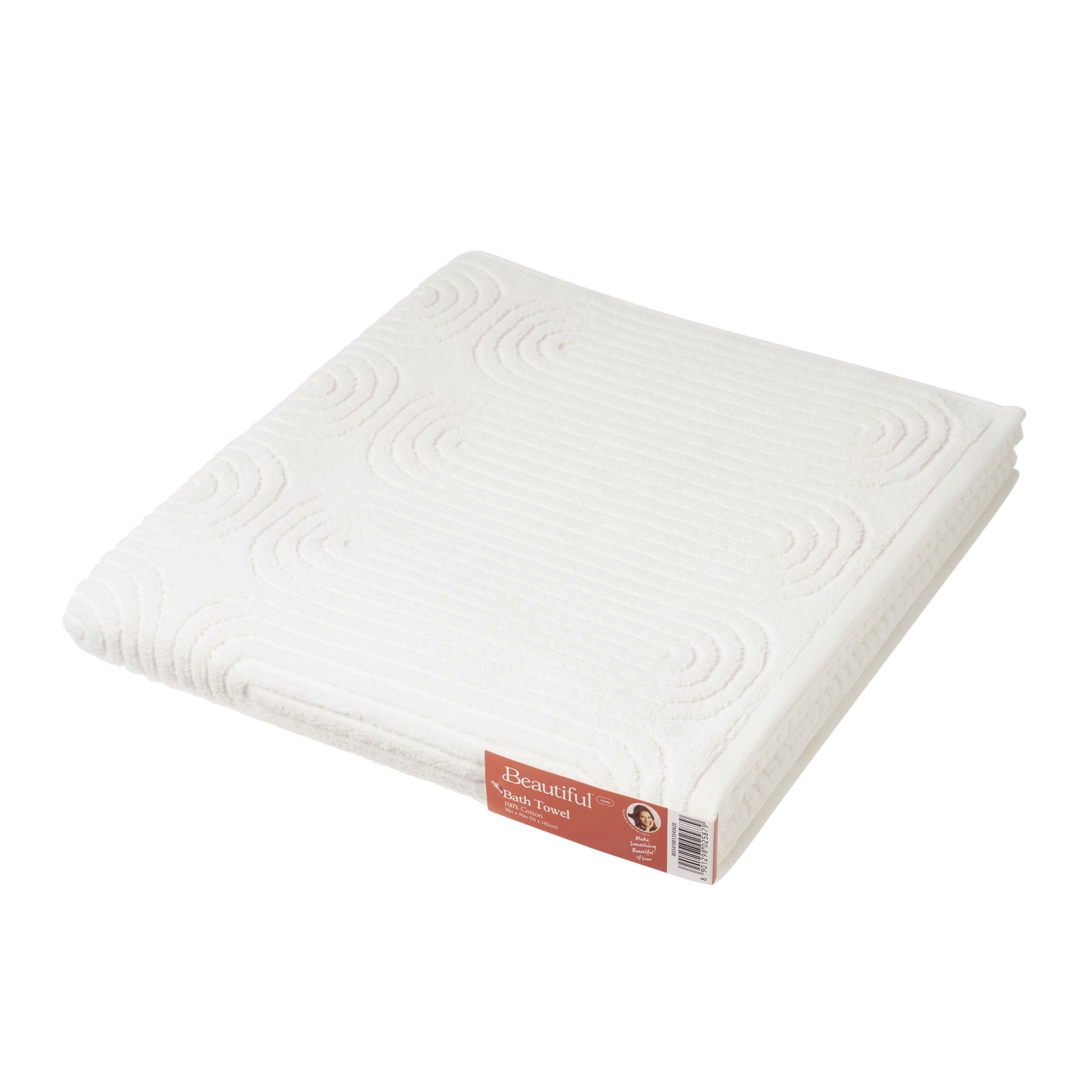 Beautiful by Drew Barrymore Textured Bath Towel, Soft 100% Cotton, Off White