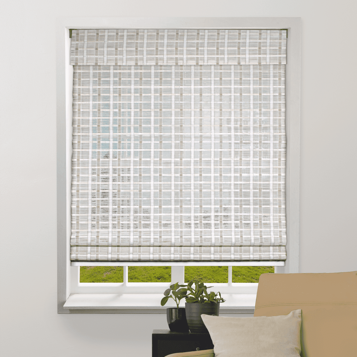 ARLO BLINDS Sheer Bamboo Roman Shade with Valance - 20"W x 60"H - Dali Native