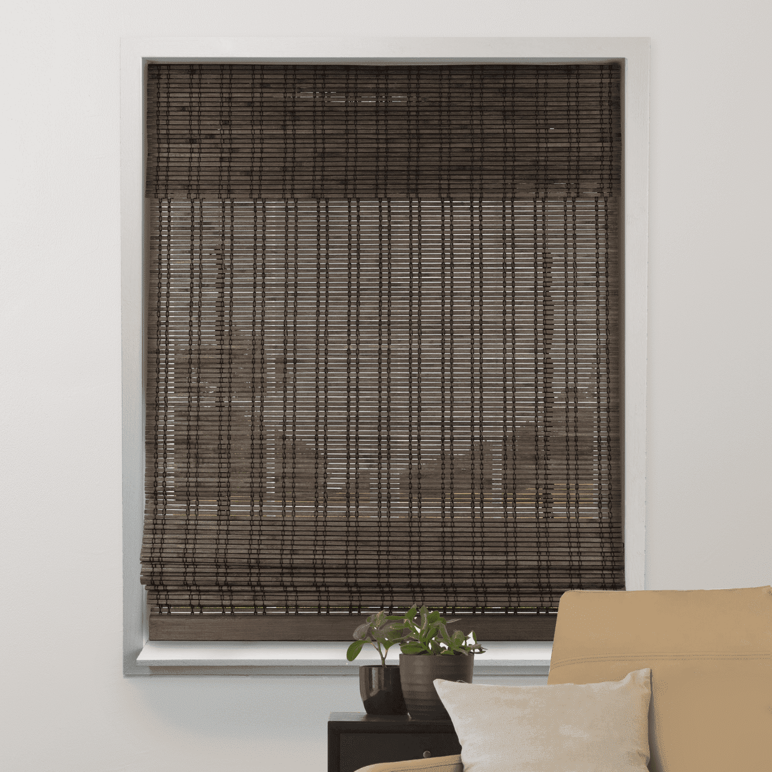 ARLO BLINDS Sheer Bamboo Roman Shade with Valance - 20"W x 60"H - Dali Native