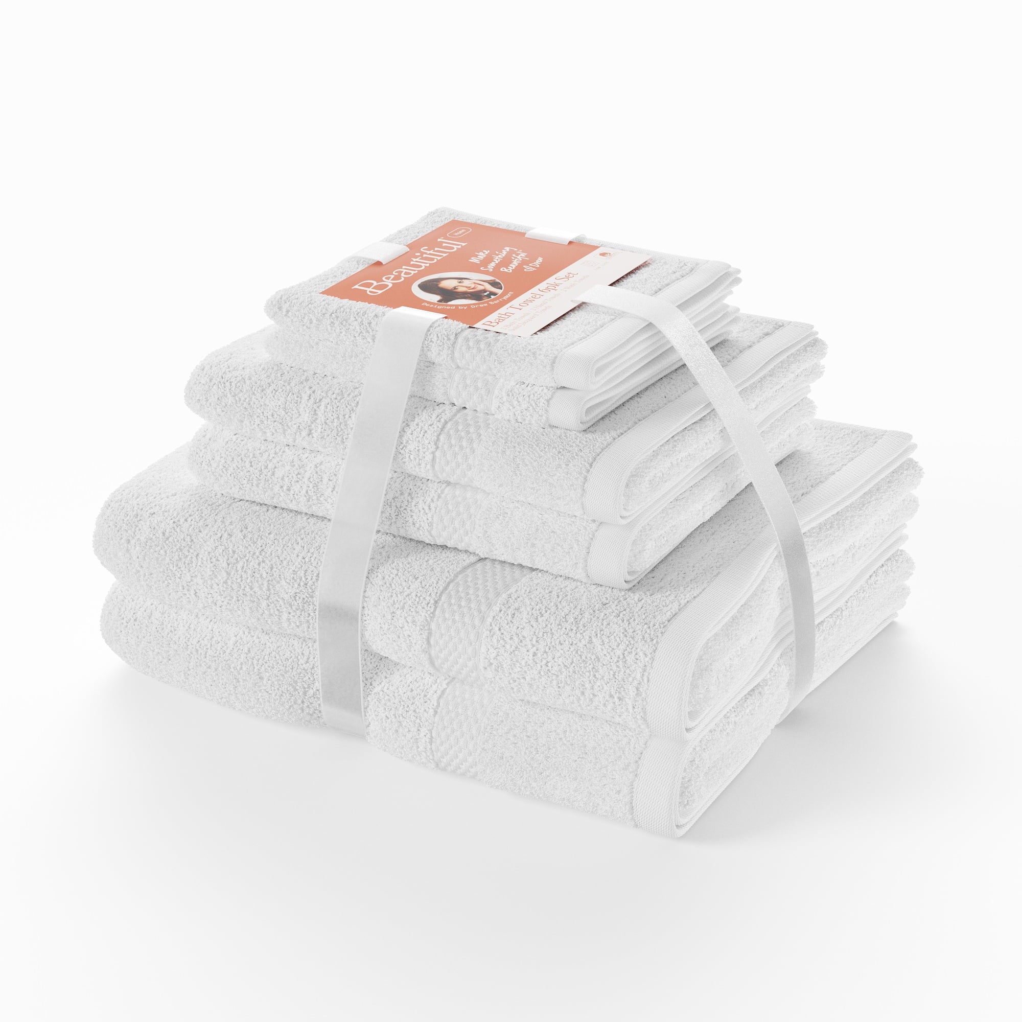 Beautiful by Drew Barrymore 6-Piece Dobby Bath Towel Set, Soft 100% Cotton, Charcoal Gray