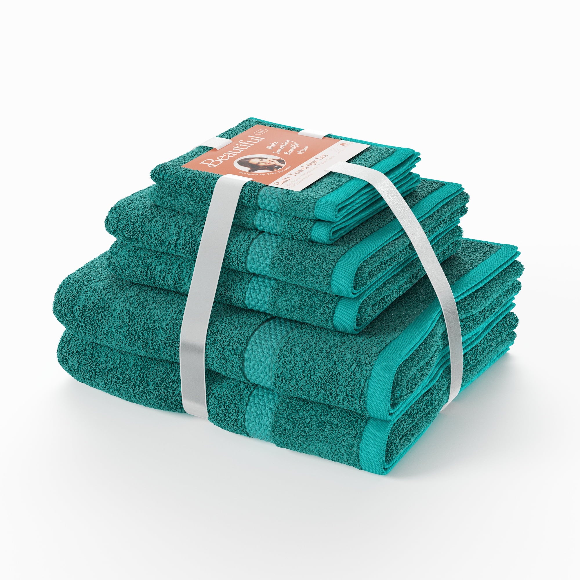 Beautiful by Drew Barrymore 6-Piece Dobby Bath Towel Set, Soft 100% Cotton, Charcoal Gray