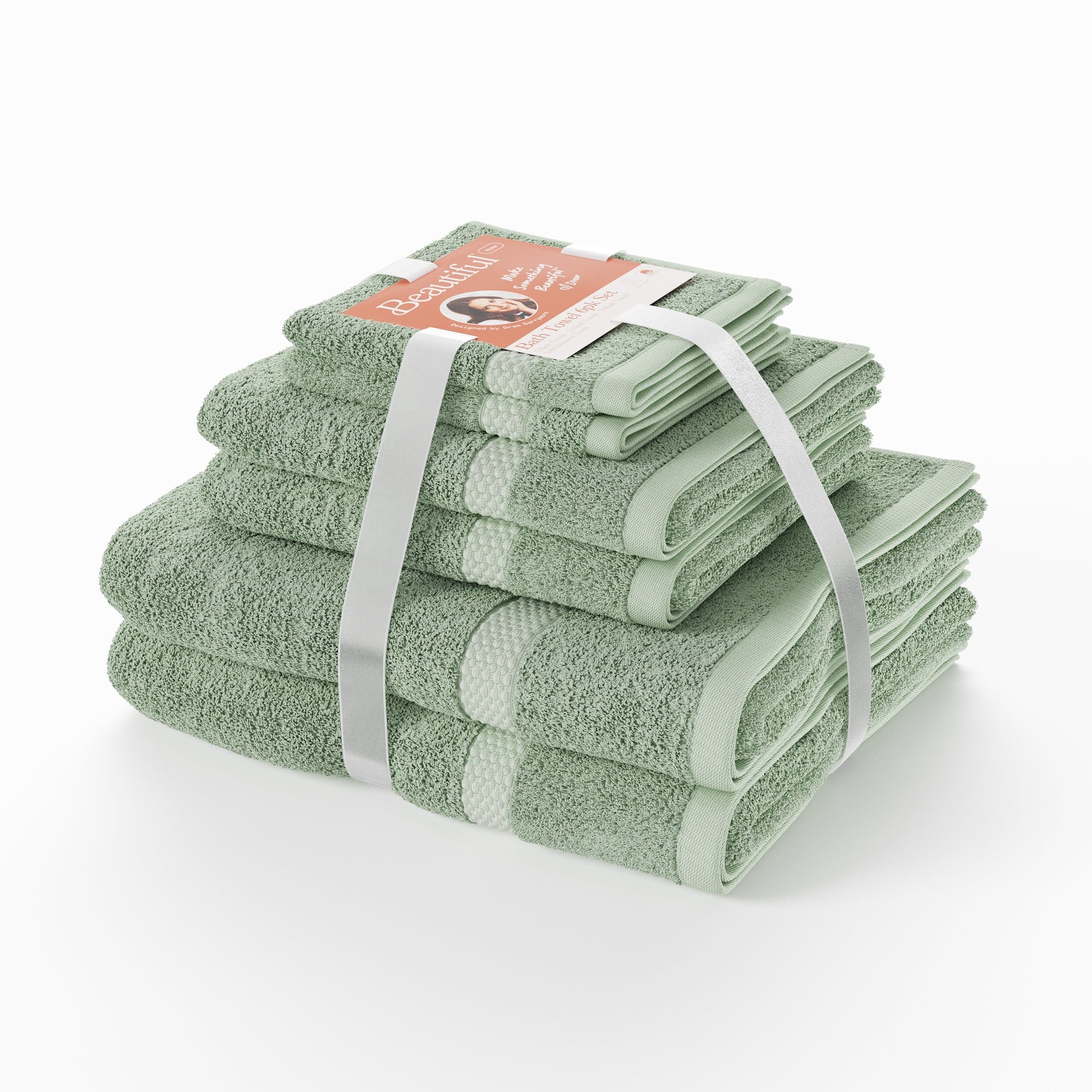 Beautiful by Drew Barrymore 6-Piece Dobby Bath Towel Set, Soft 100% Cotton, Charcoal Gray