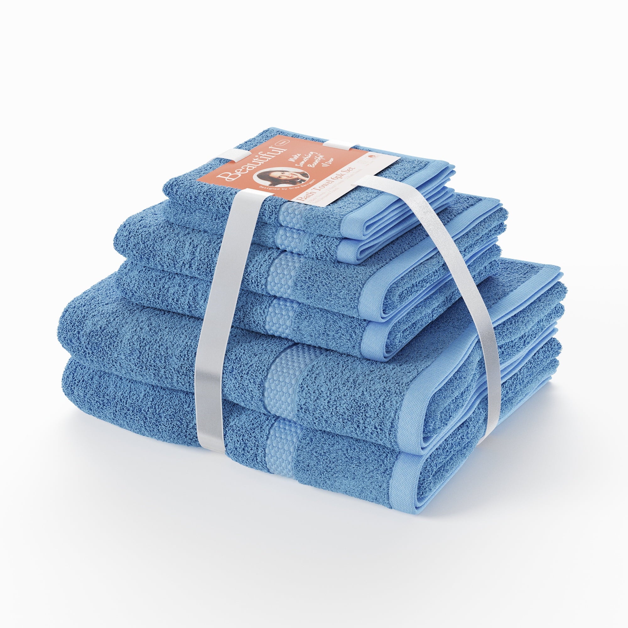 Beautiful by Drew Barrymore 6-Piece Dobby Bath Towel Set, Soft 100% Cotton, Charcoal Gray