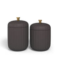 Beautiful Fluted Stoneware 2-Piece Vanity Jar Set by Drew Barrymore, Porcini Taupe