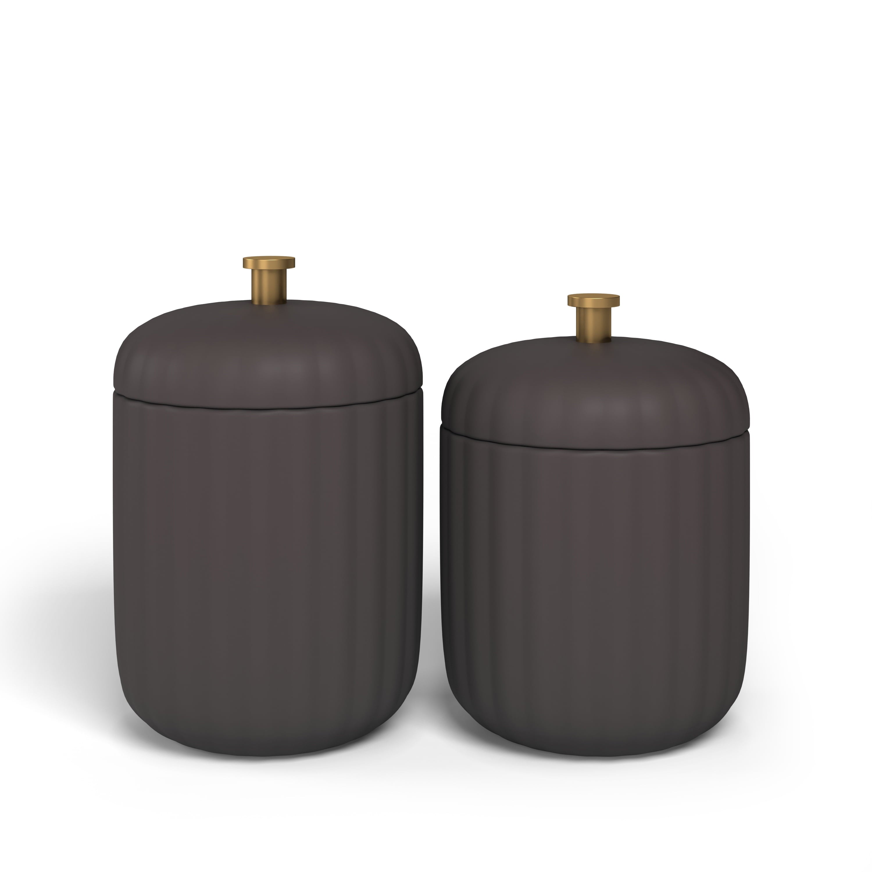 Beautiful Fluted Stoneware 2-Piece Vanity Jar Set by Drew Barrymore, Porcini Taupe