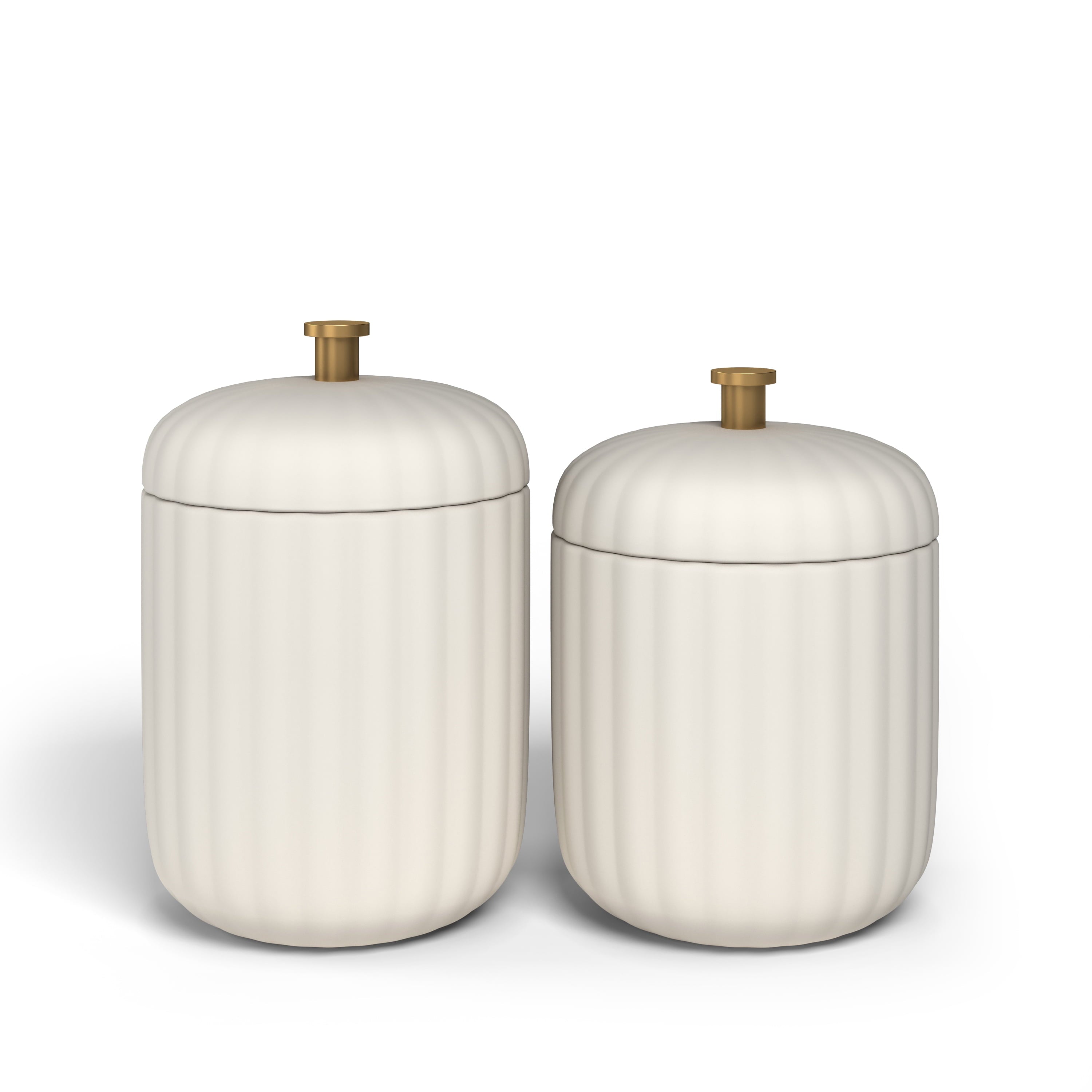 Beautiful Fluted Stoneware 2-Piece Vanity Jar Set by Drew Barrymore, Porcini Taupe