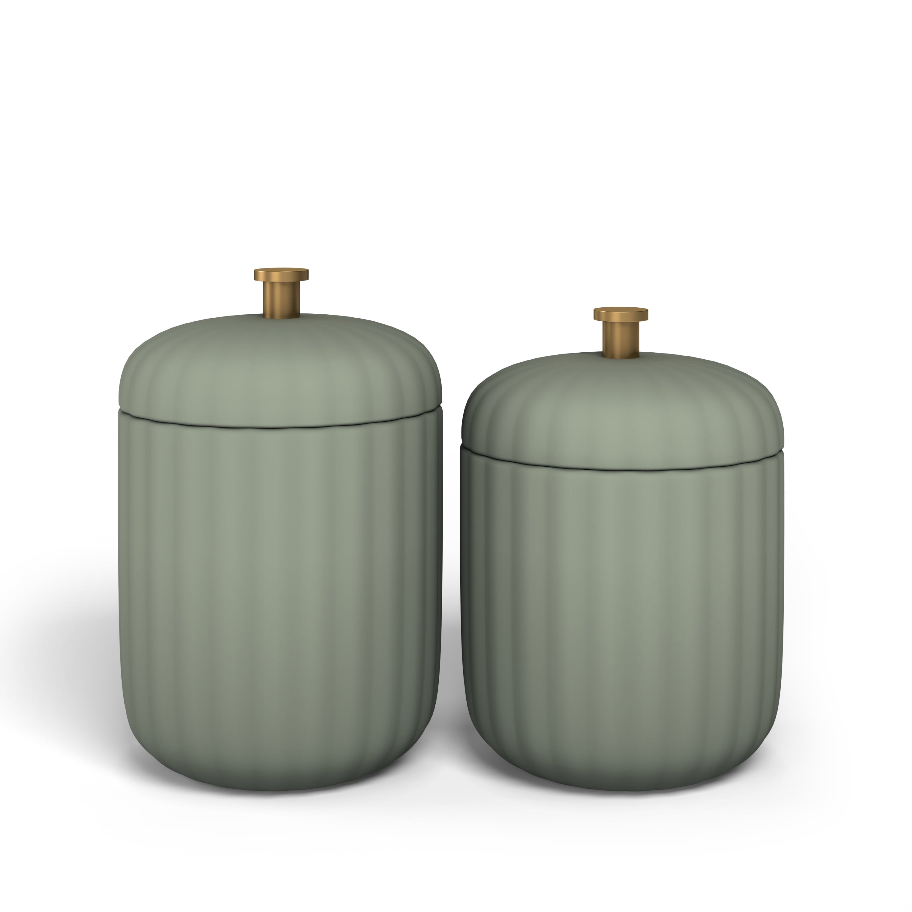 Beautiful Fluted Stoneware 2-Piece Vanity Jar Set by Drew Barrymore, Porcini Taupe