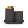 Beautiful Fluted Stoneware Bath Accessories 3-Piece Set by Drew Barrymore, Porcini Taupe
