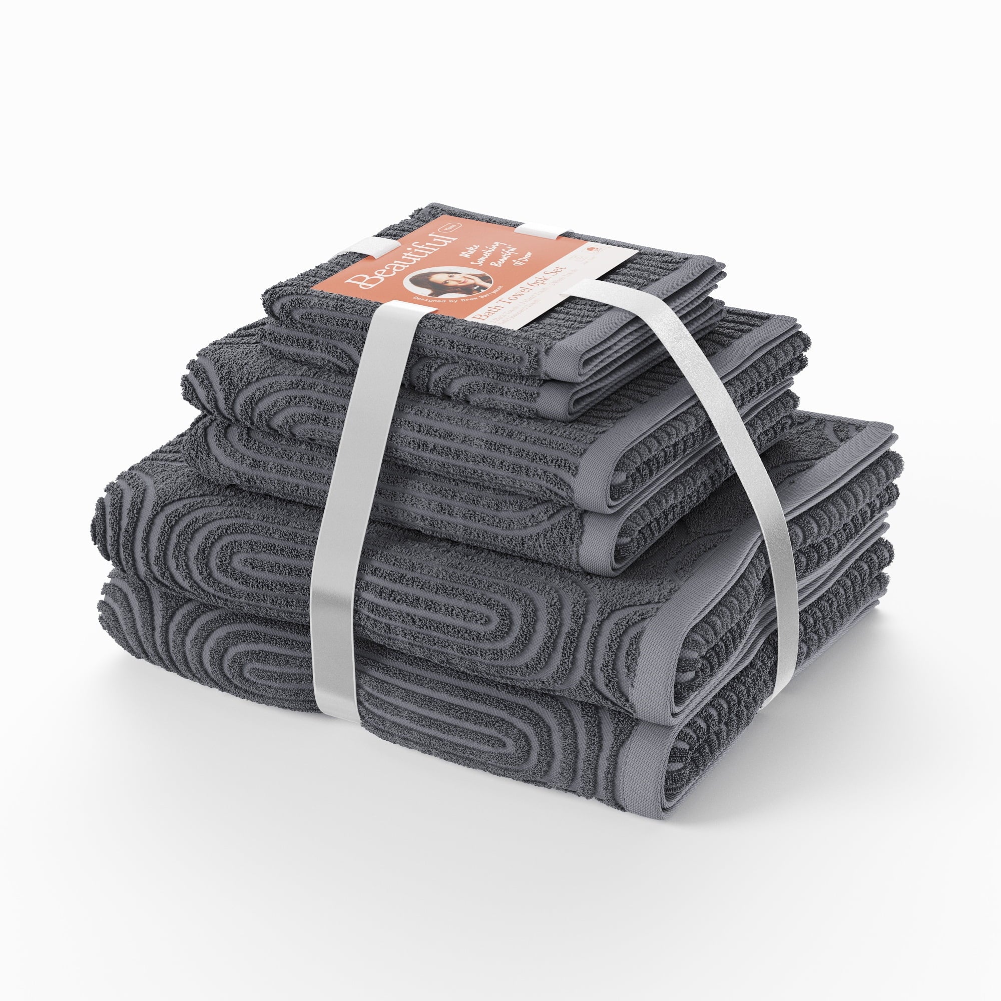 Beautiful by Drew Barrymore 6-Piece Towel Set,  Soft 100% Cotton, Off-White
