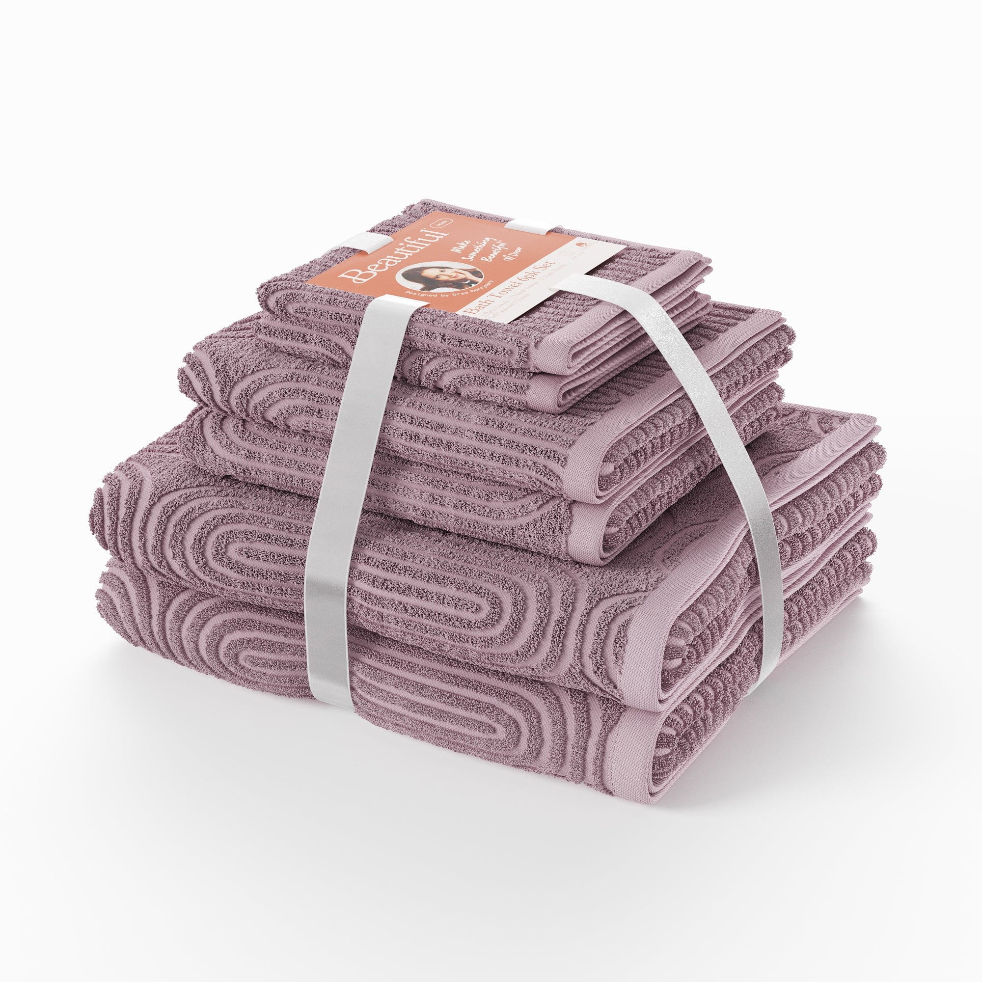 Beautiful by Drew Barrymore 6-Piece Towel Set,  Soft 100% Cotton, Off-White