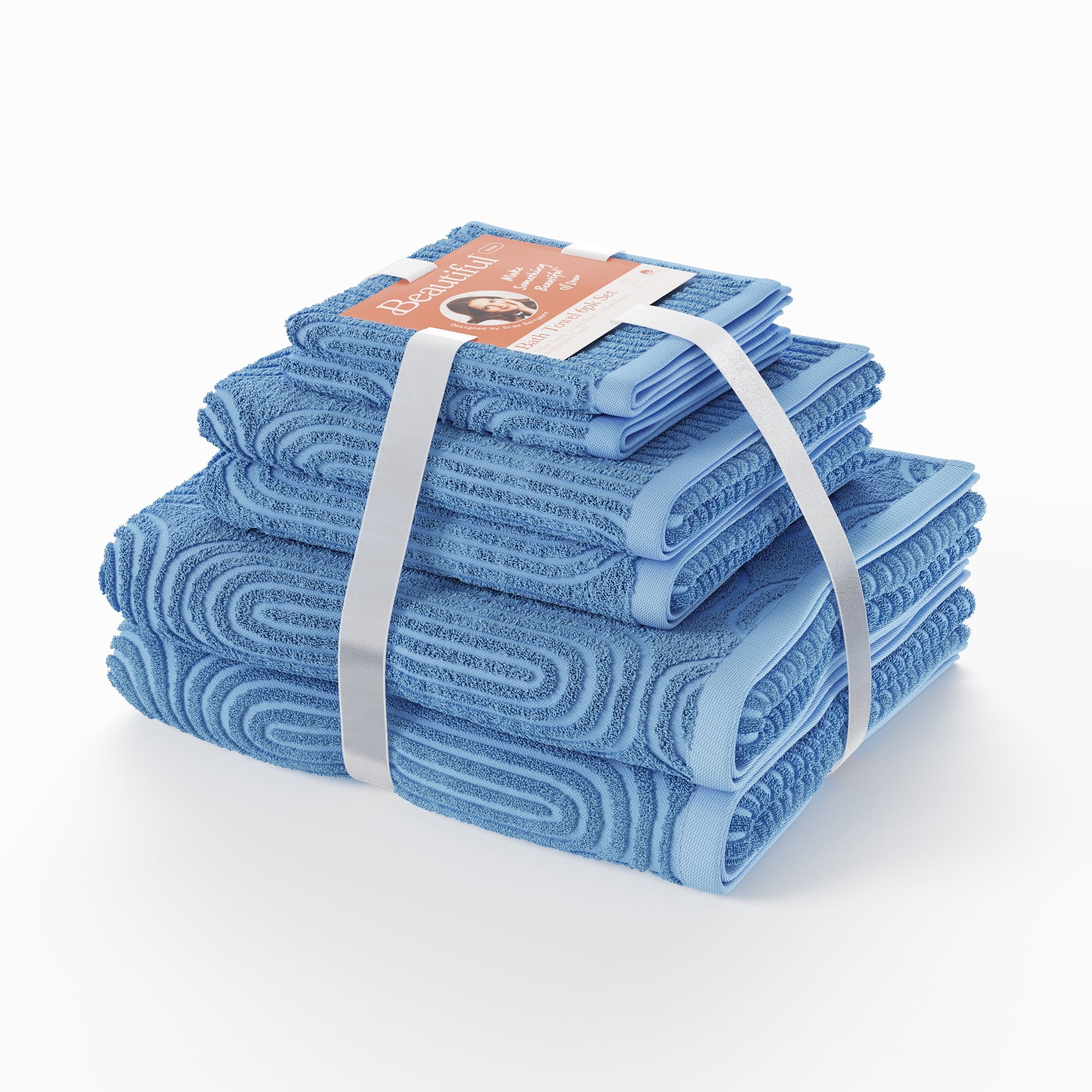Beautiful by Drew Barrymore 6-Piece Towel Set,  Soft 100% Cotton, Off-White