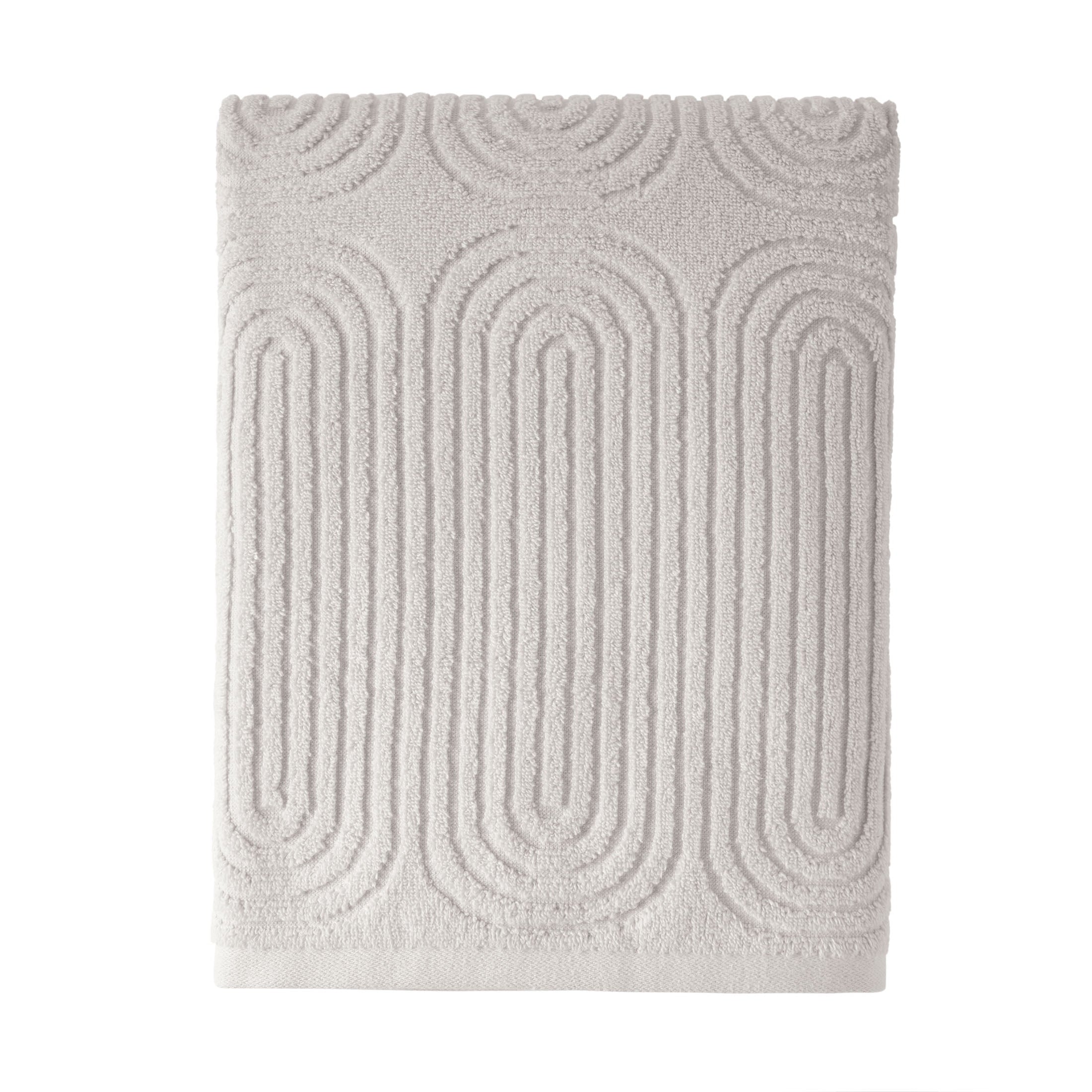 Beautiful by Drew Barrymore Textured Bath Towel, Soft 100% Cotton, Off White