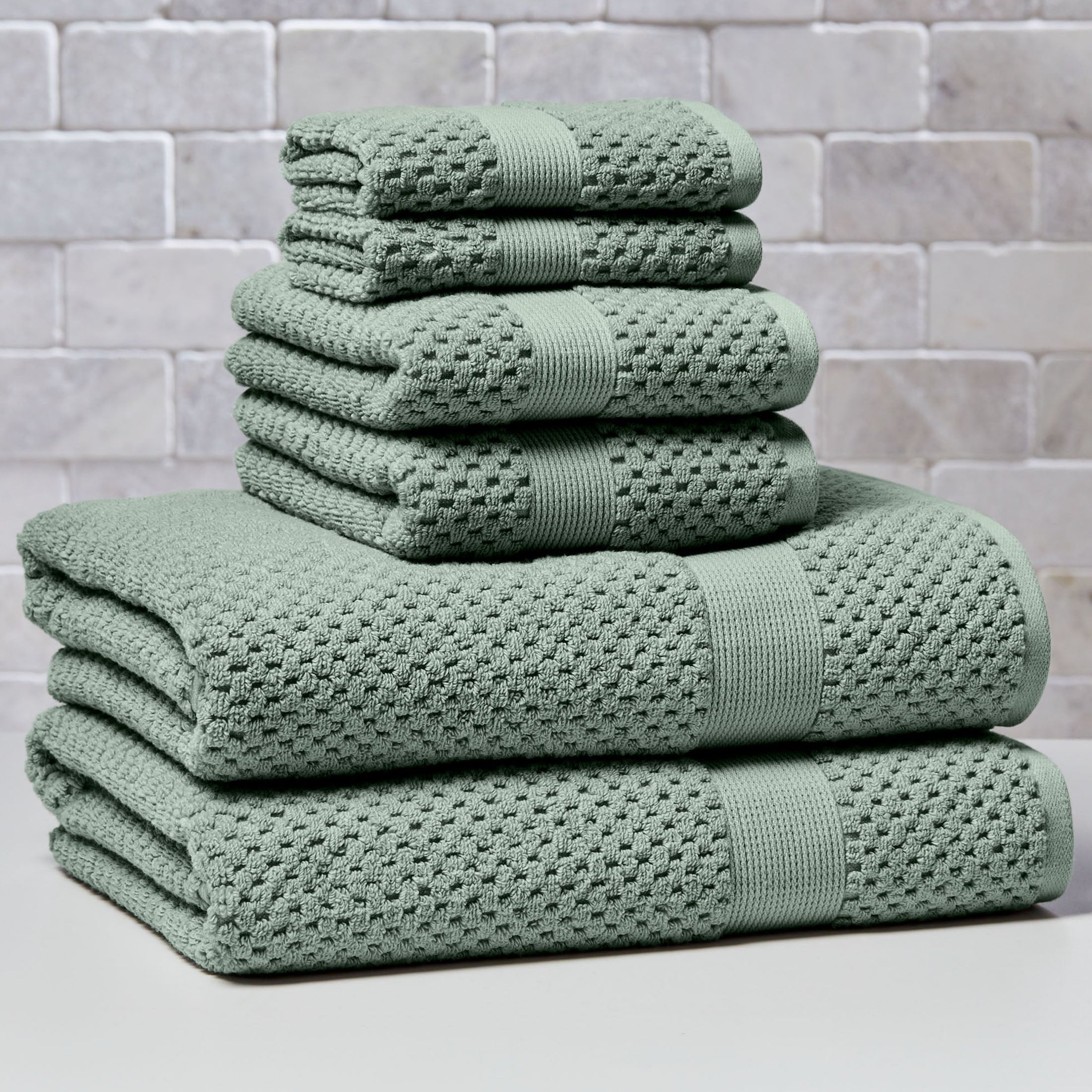 Better Homes & Gardens Signature Soft Cotton Popcorn Textured 6 Piece Bath Towel Set,Arctic White