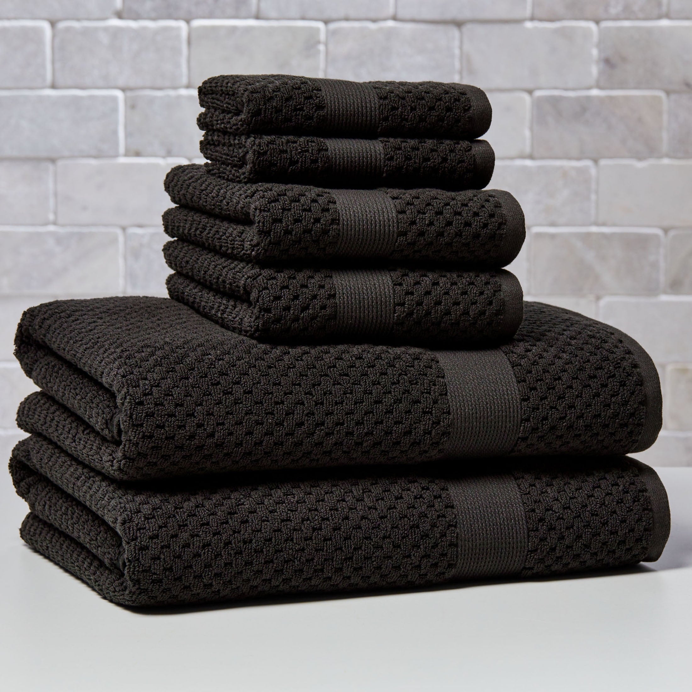 Better Homes & Gardens Signature Soft Cotton Popcorn Textured 6 Piece Bath Towel Set,Arctic White