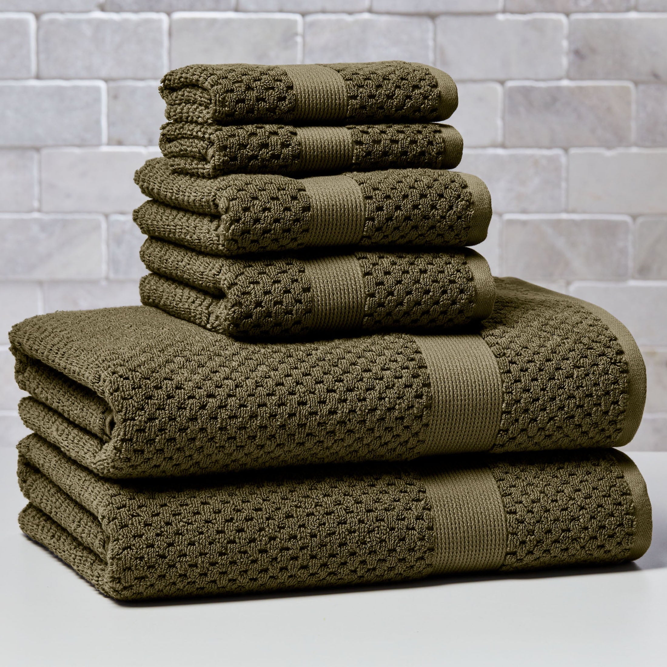 Better Homes & Gardens Signature Soft Cotton Popcorn Textured 6 Piece Bath Towel Set,Arctic White