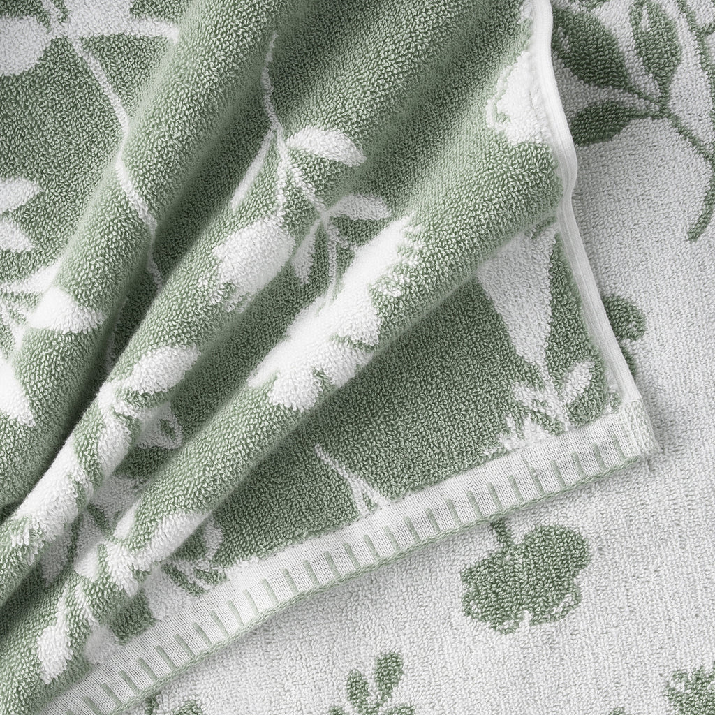 Beautiful by Drew Barrymore 4-Piece Floral Bath Towel Set, 100% Cotton, Sage Green