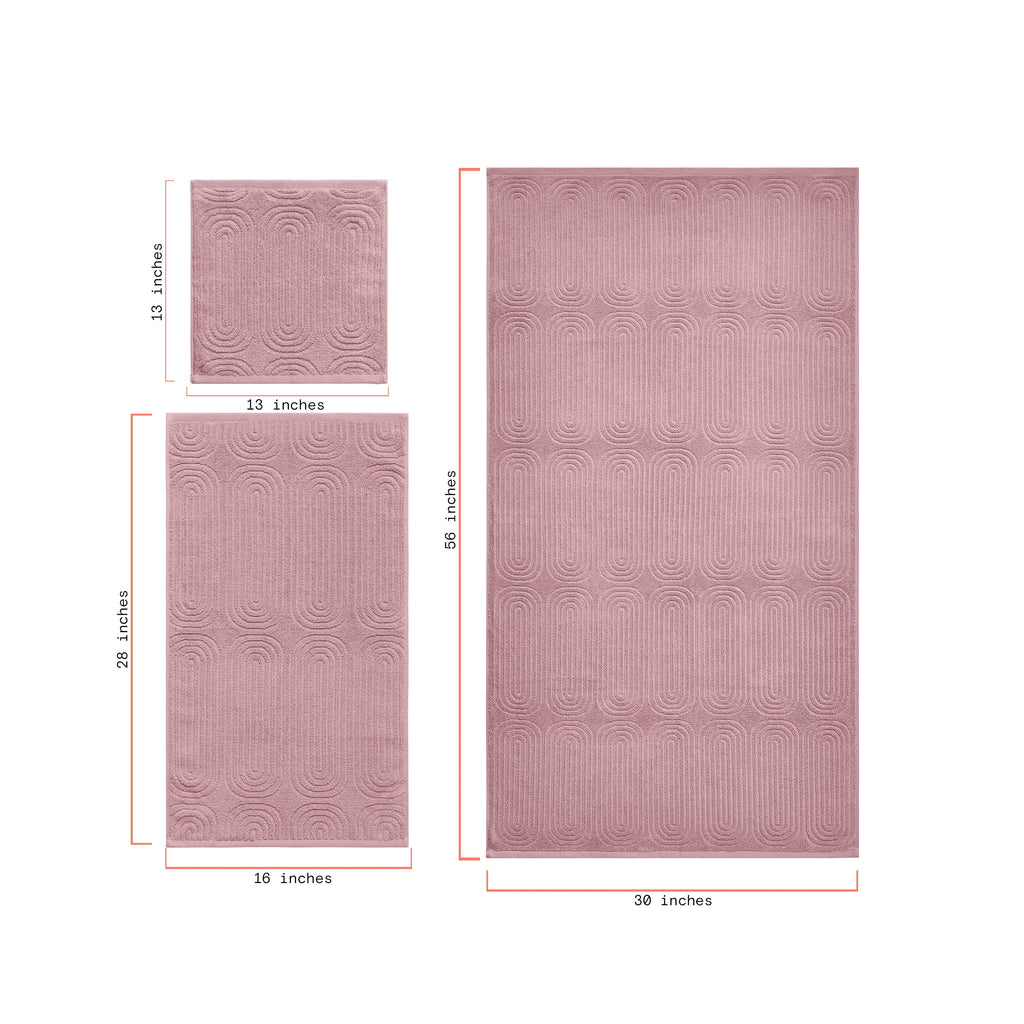 Beautiful by Drew Barrymore Textured Hand Towel, Soft 100% Cotton, Rose Pink