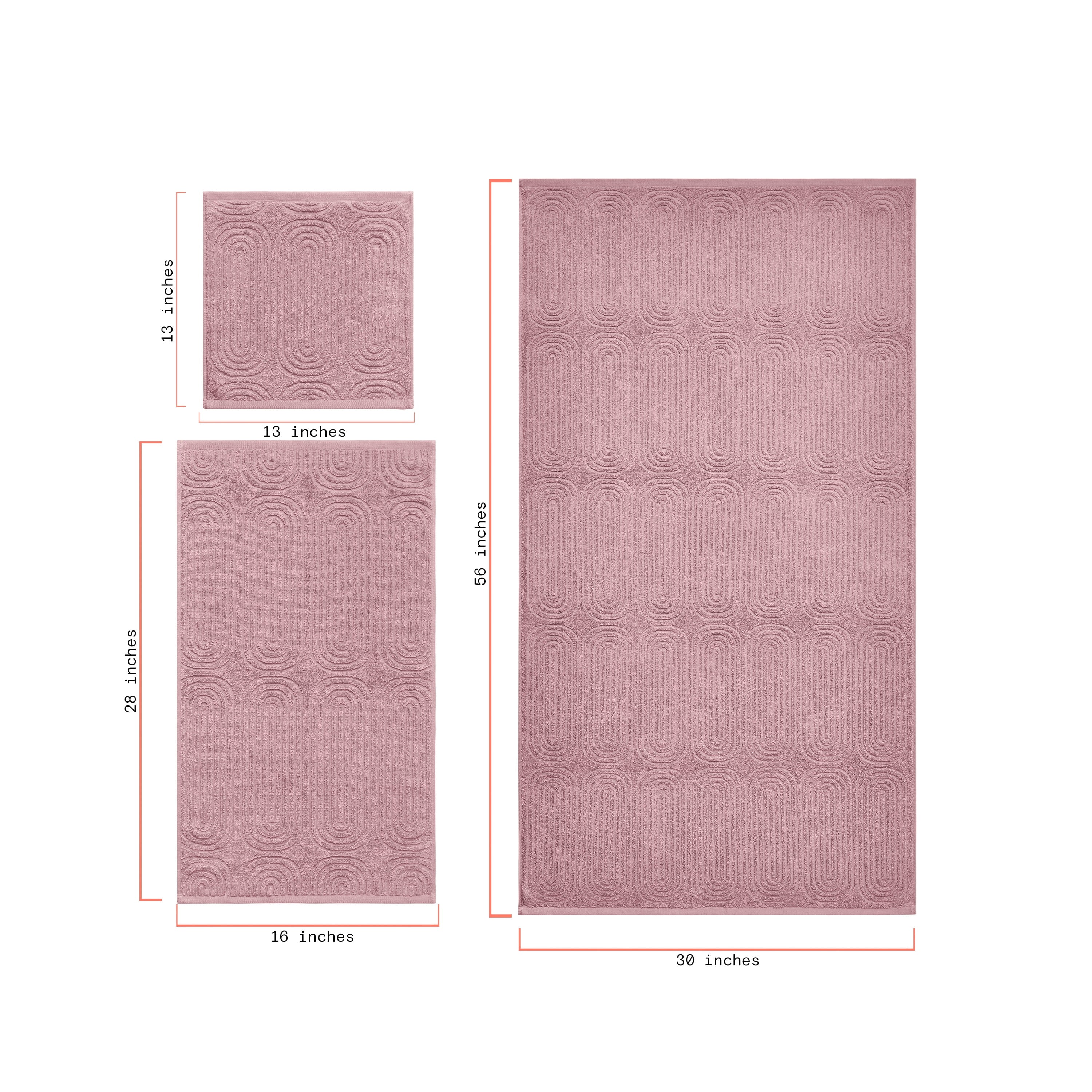 Beautiful by Drew Barrymore Textured Hand Towel, Soft 100% Cotton, Rose Pink