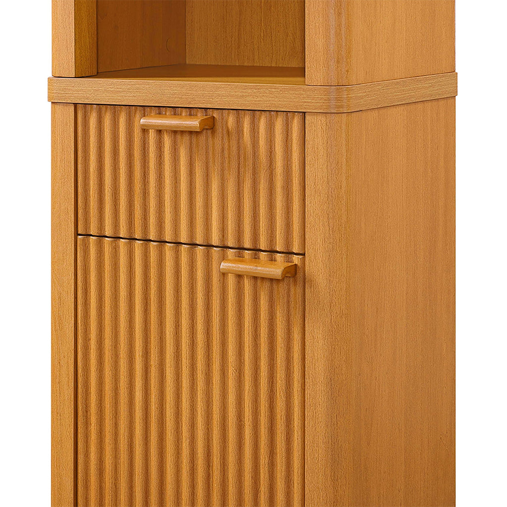 Beautiful Fluted Linen Storage Cabinet, Warm Honey