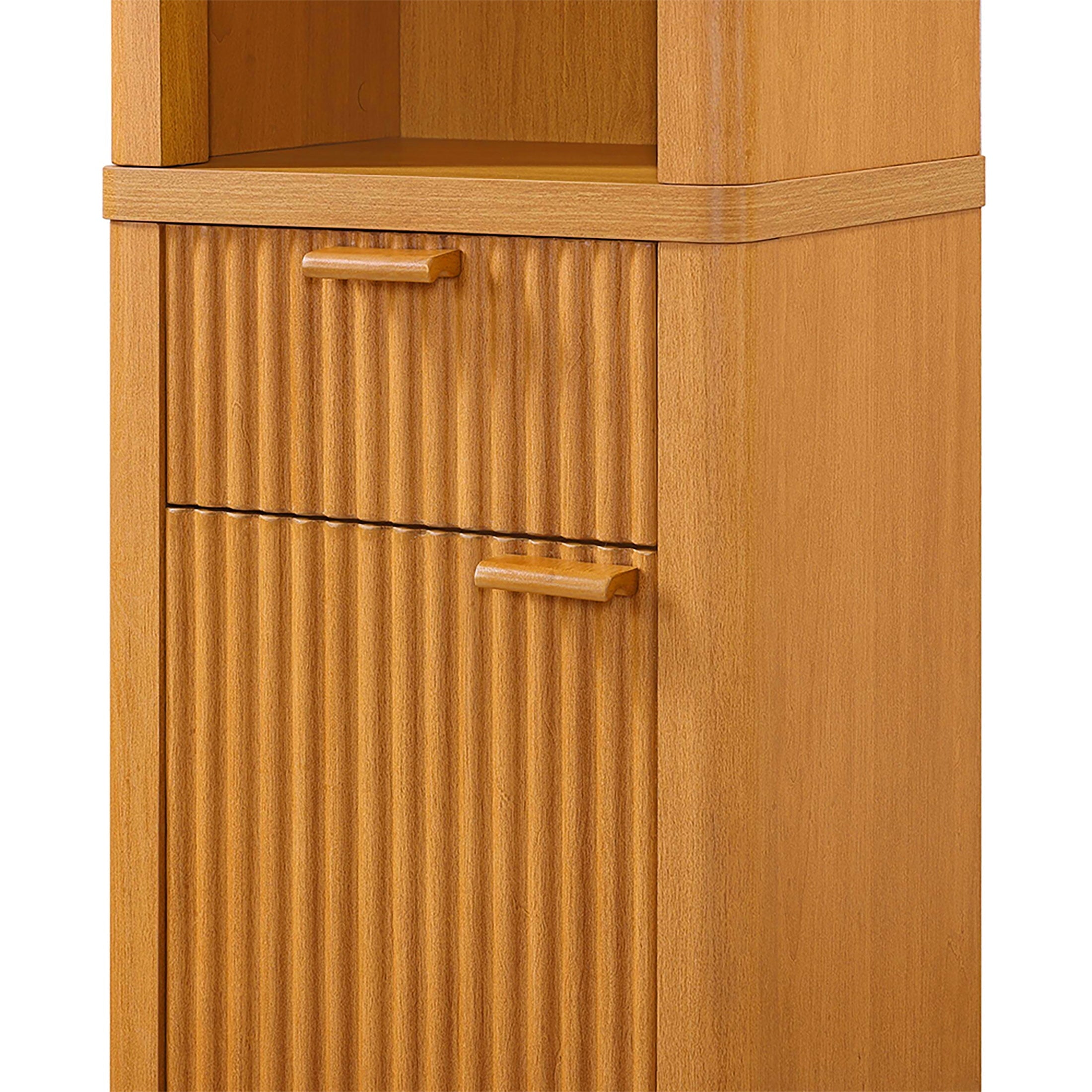 Beautiful Fluted Linen Storage Cabinet, Warm Honey