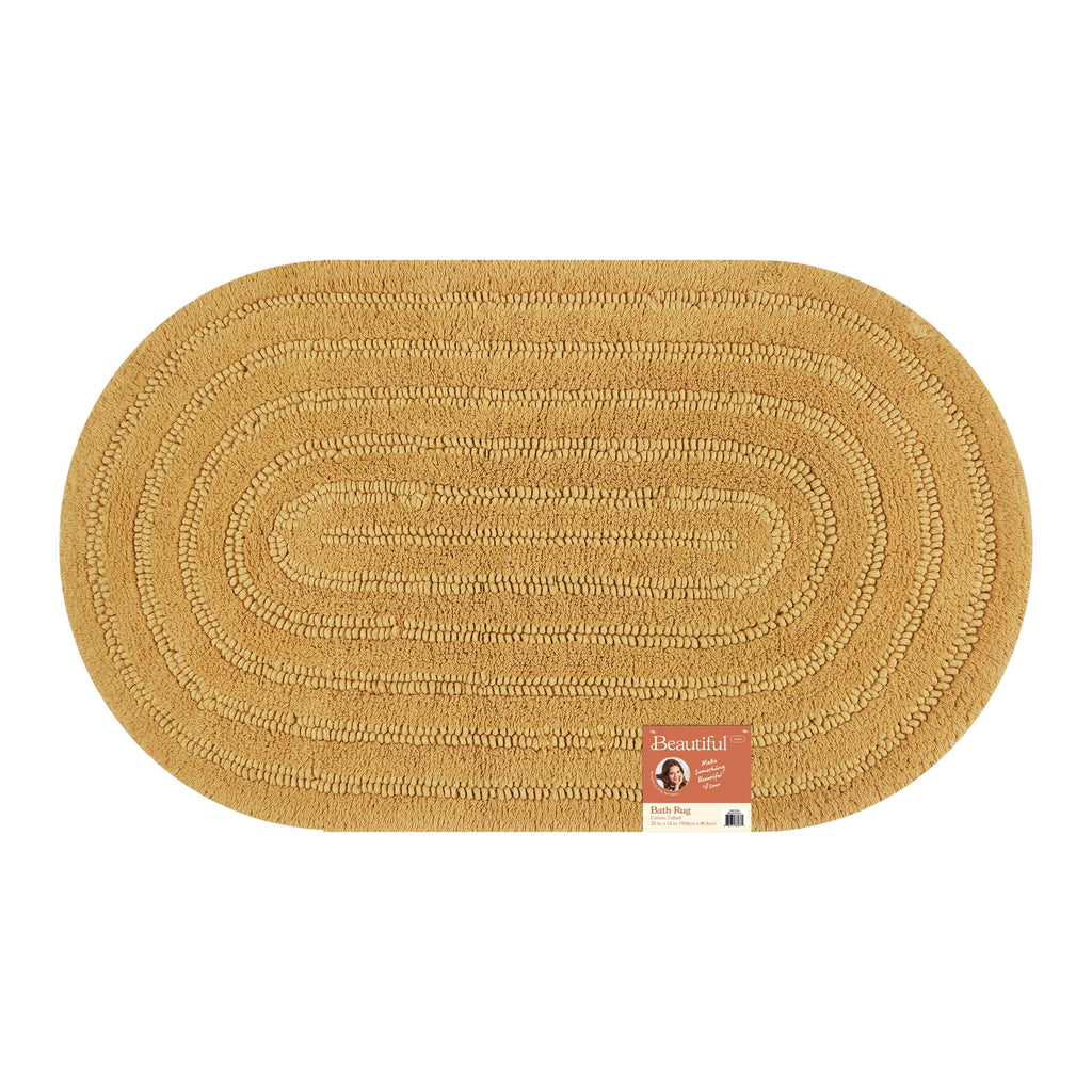 Beautiful Oval Cotton Bath Rug by Drew Barrymore, Amber Yellow, 20" x 34"