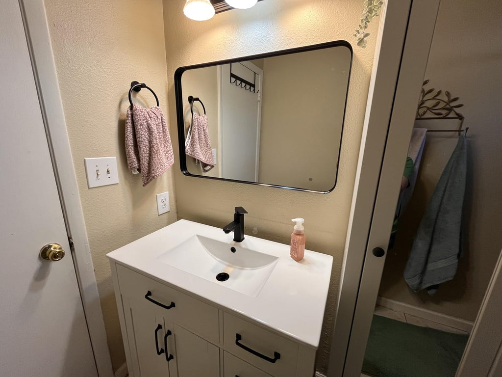 Bathroom Mirror 22x30 Inch, Vanity Mirrors with Rectangle Metal Frame, Modern Wall Mounted Mirror