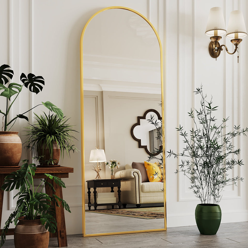 Antok Arched Full Length Floor Mirror 64"x21" Full Body Mirror with Stand, for Bedroom, Living Room, Cloakroom, Gold