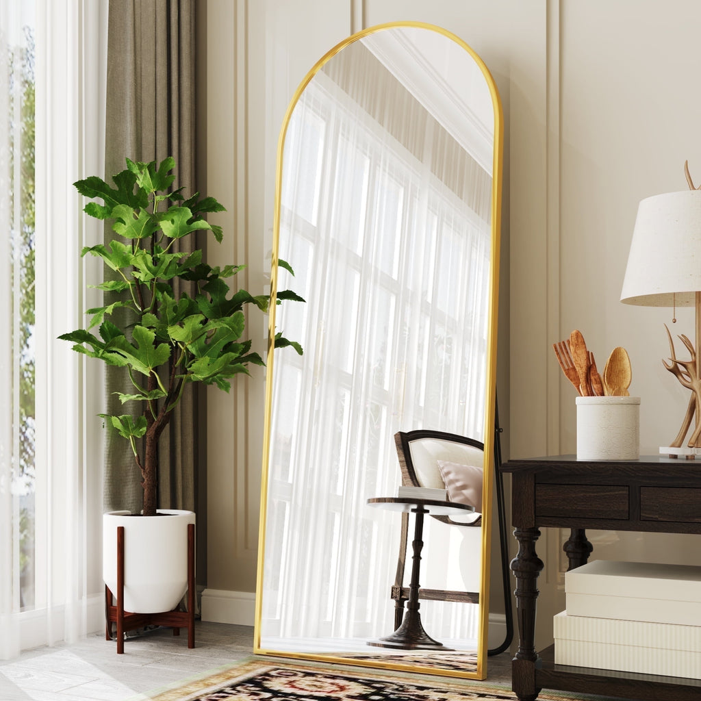 Antok Arched Full Length Floor Mirror 64"x21" Full Body Mirror with Stand, for Bedroom, Living Room, Cloakroom, Gold