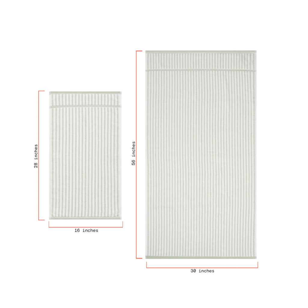 Beautiful by Drew Barrymore Stripe Hand Towel, Soft 100% Cotton, Sage Green
