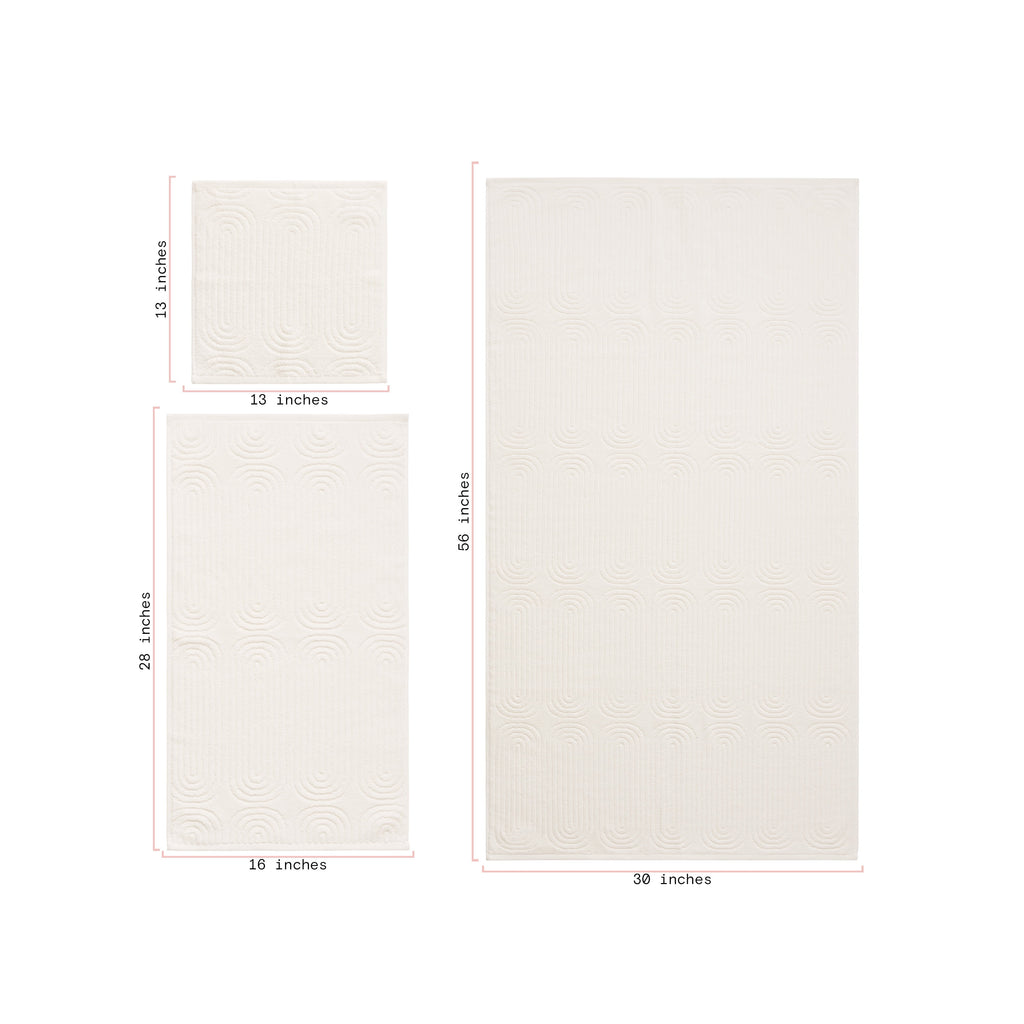 Beautiful by Drew Barrymore Textured Bath Towel, Soft 100% Cotton, Off White